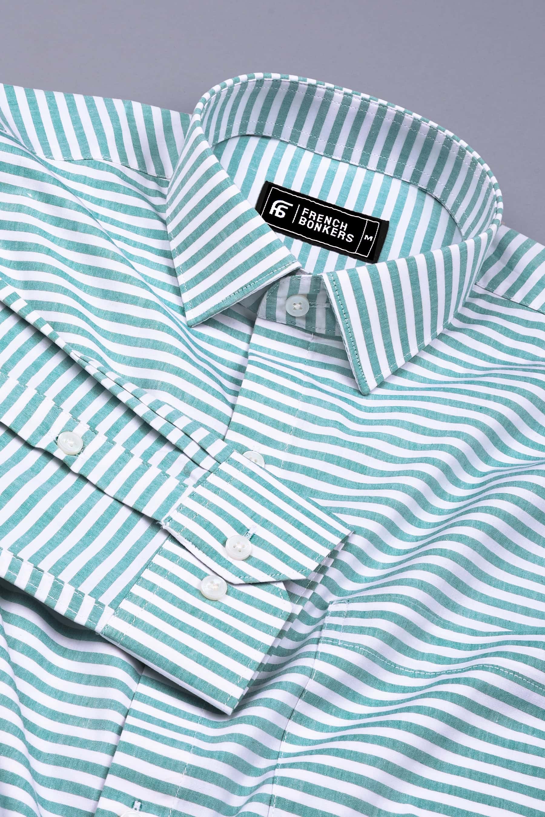 Green With White Stripe Cotton Shirt
