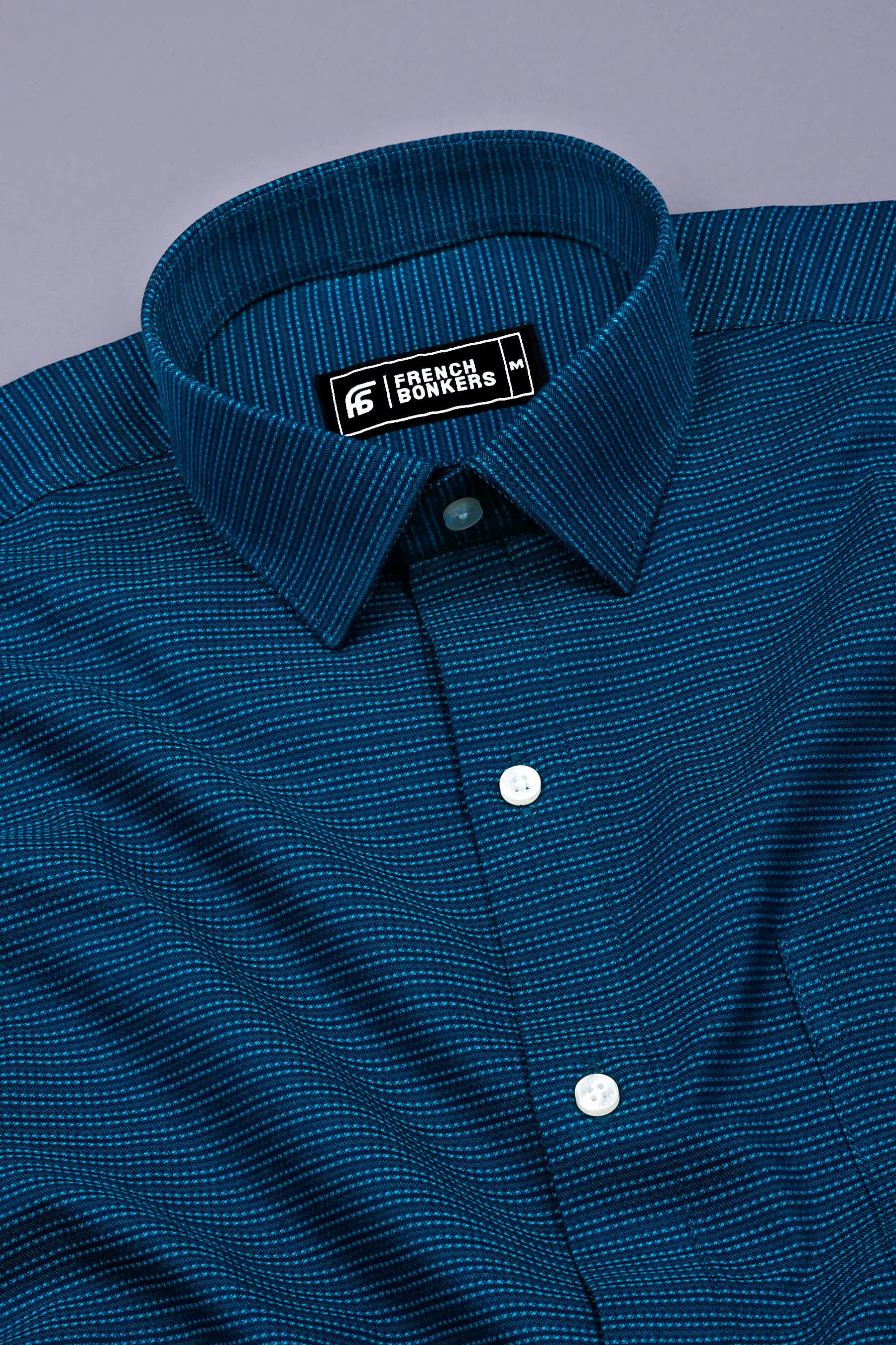 Crystal teal Blue Jacquard Stripe cotton Shirt