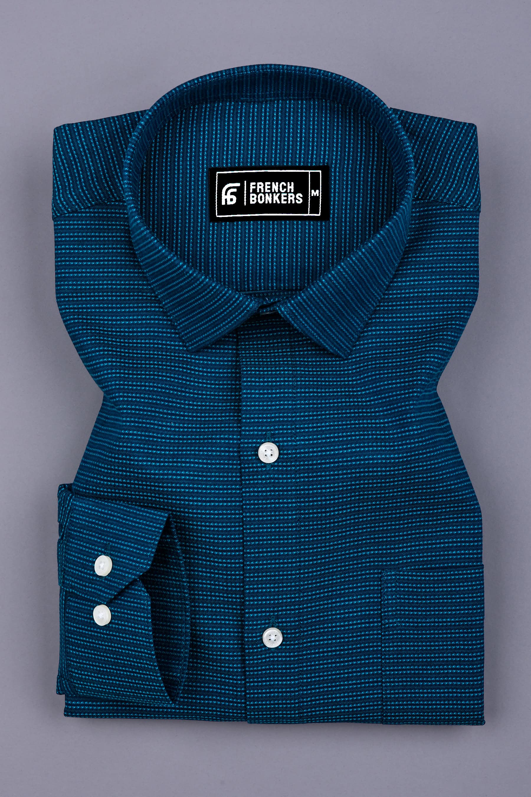 Crystal teal Blue Jacquard Stripe cotton Shirt