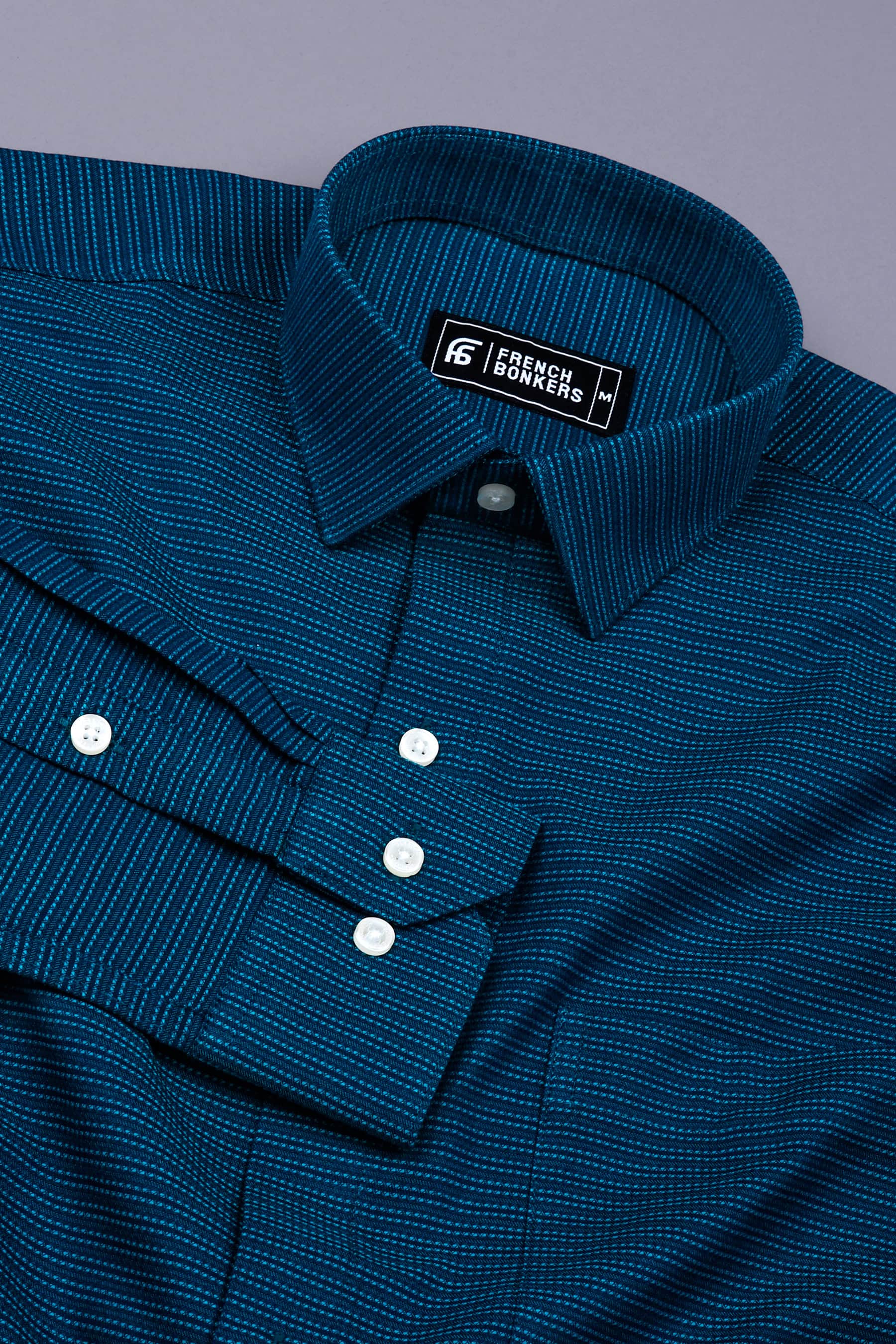 Crystal teal Blue Jacquard Stripe cotton Shirt