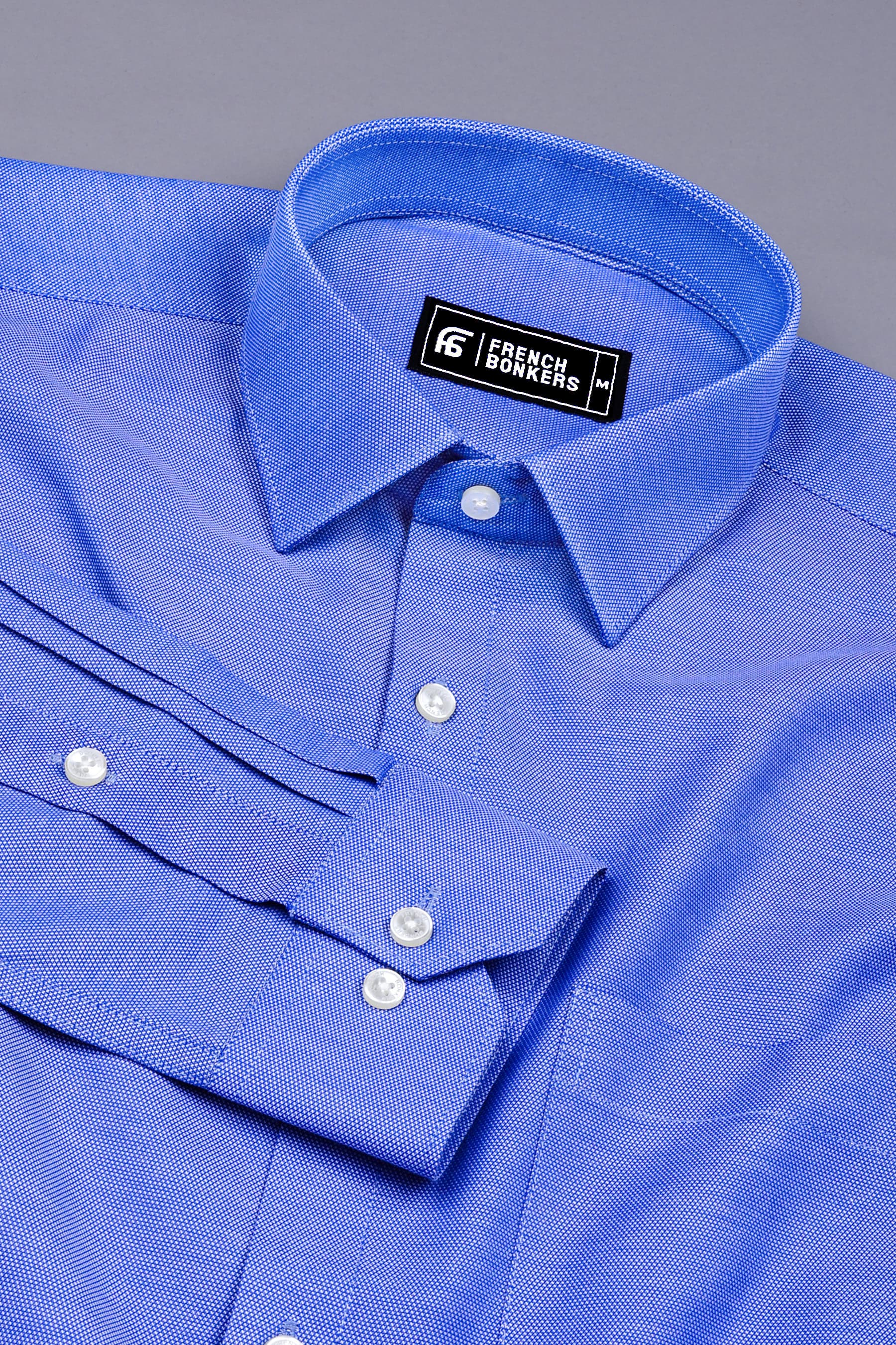 Blue Dobby Texture Cotton Shirt