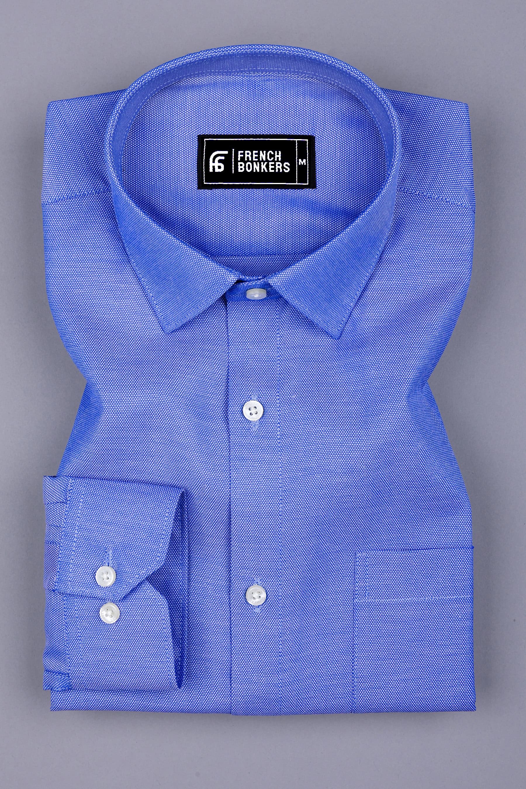 Blue Dobby Texture Cotton Shirt