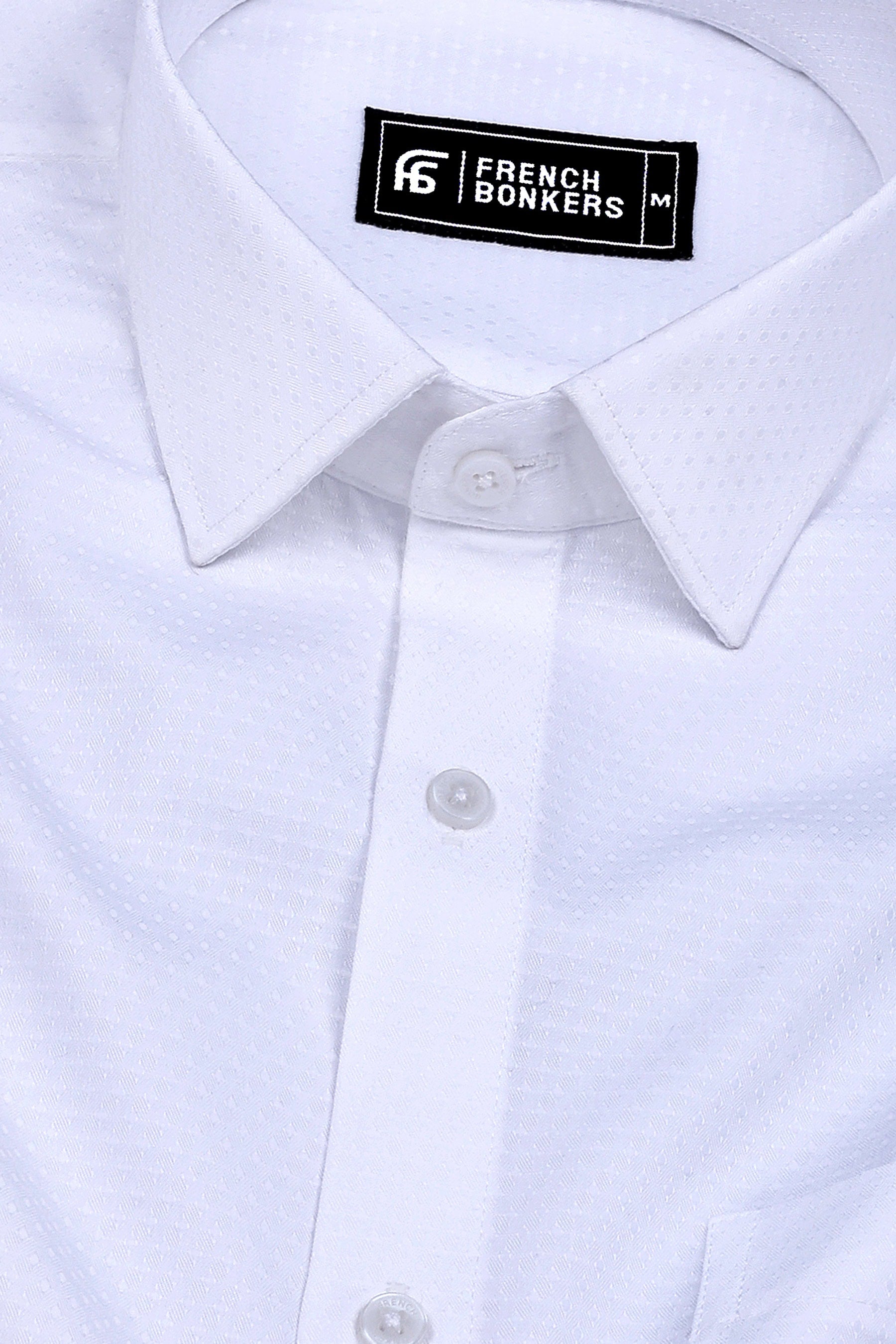 White Premium Dots Jacquard Cotton Shirt