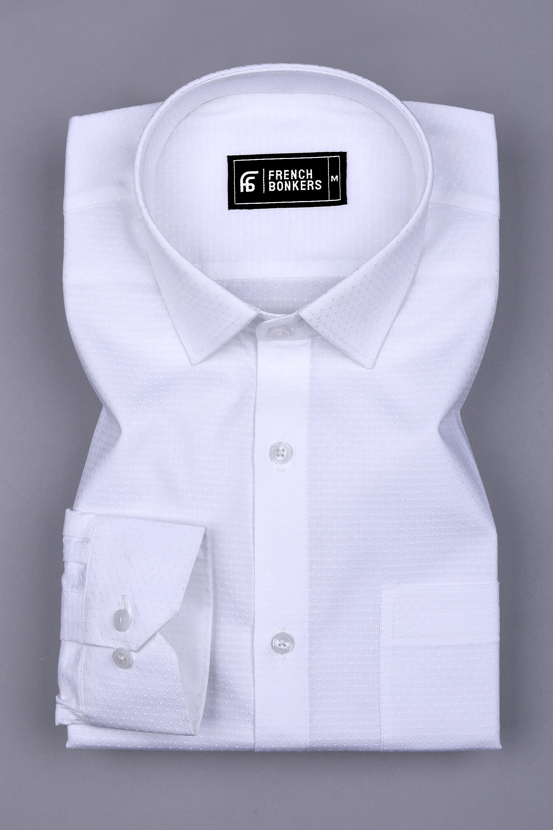 White Premium Dots Jacquard Cotton Shirt
