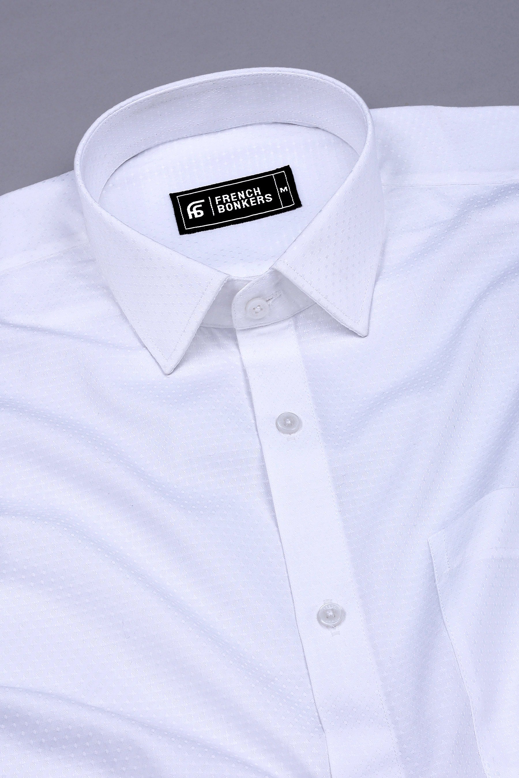 White Premium Dots Jacquard Cotton Shirt
