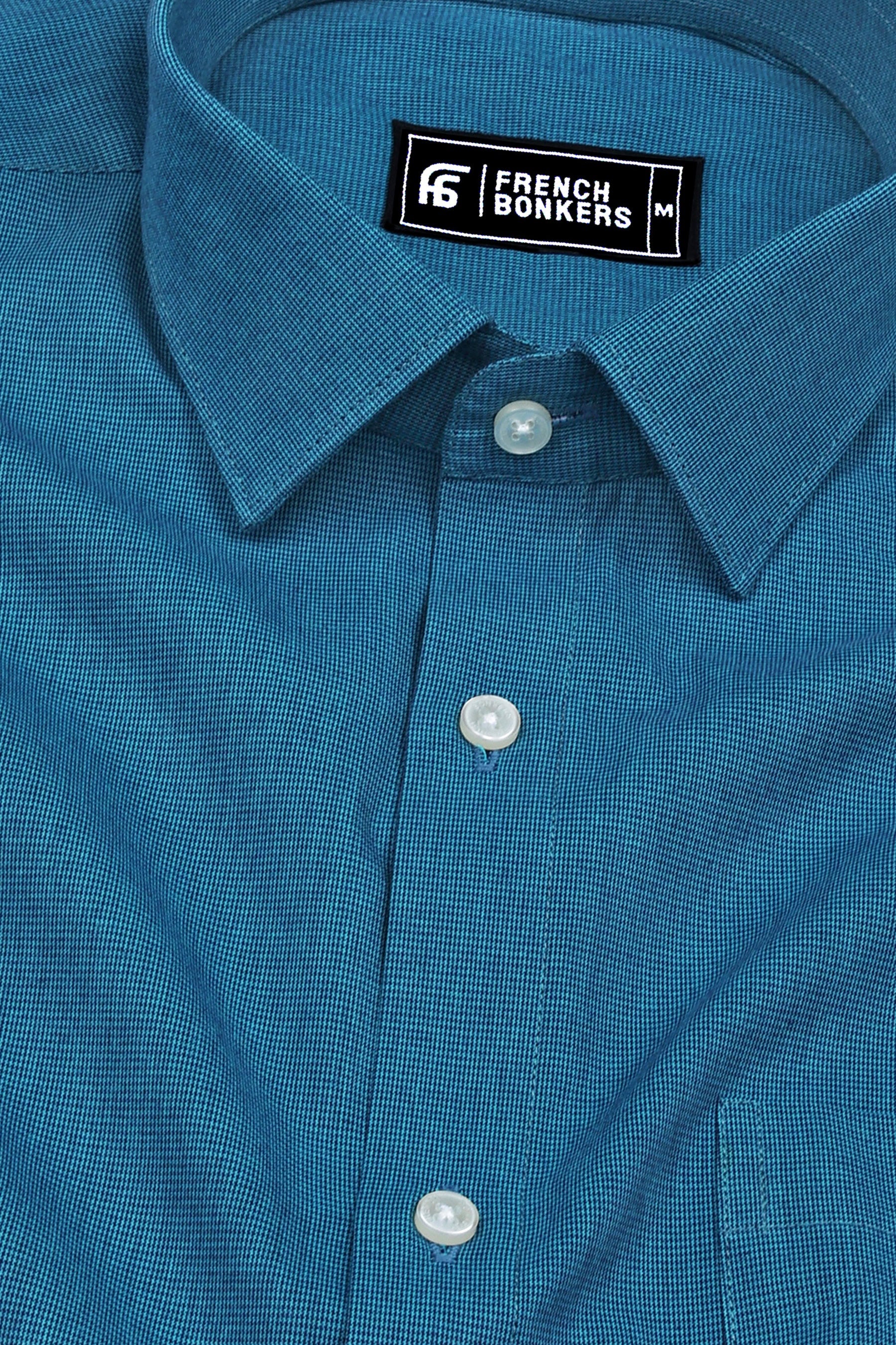 Royal Blue Houndstooth Cotton Shirt