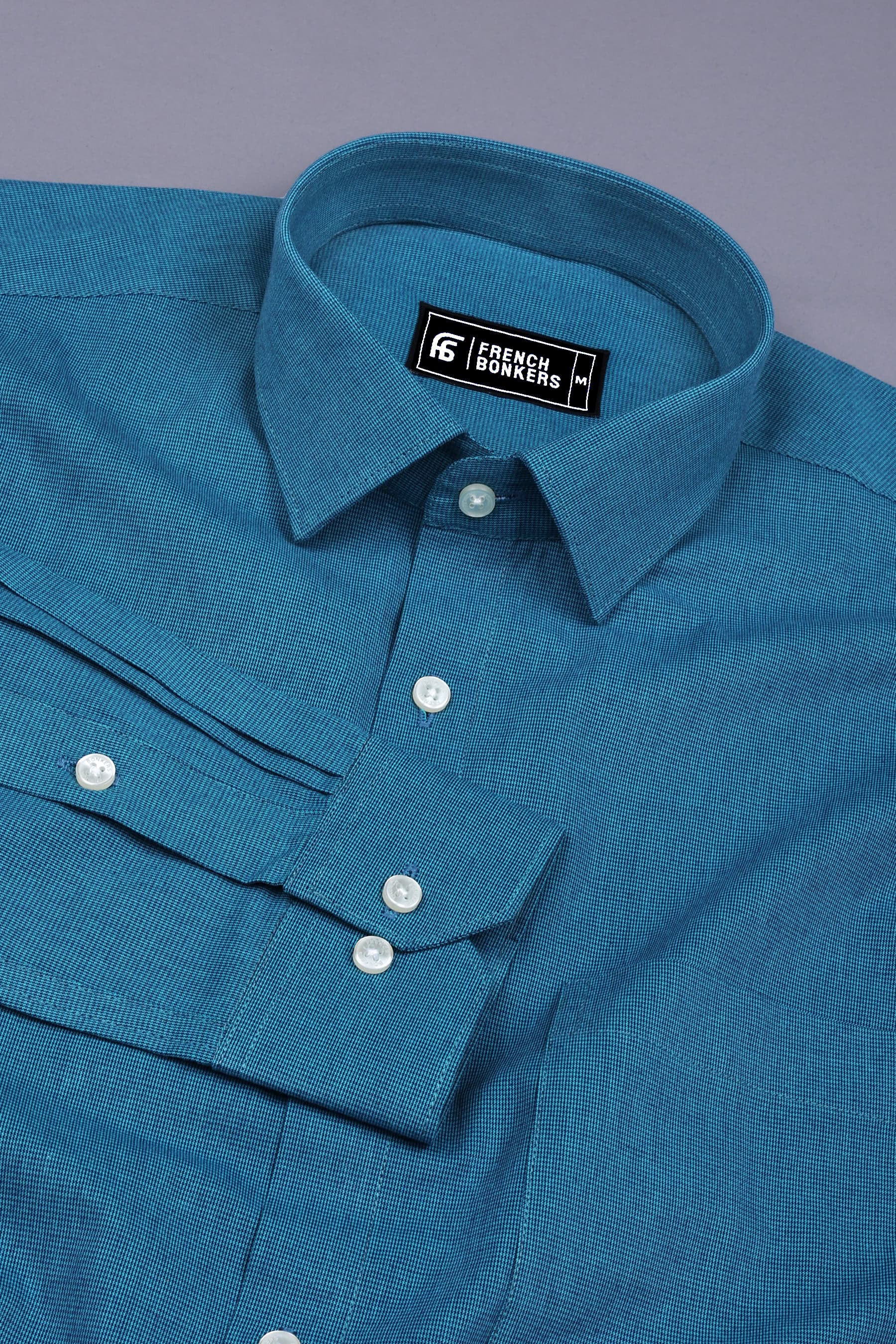 Royal Blue Houndstooth Cotton Shirt