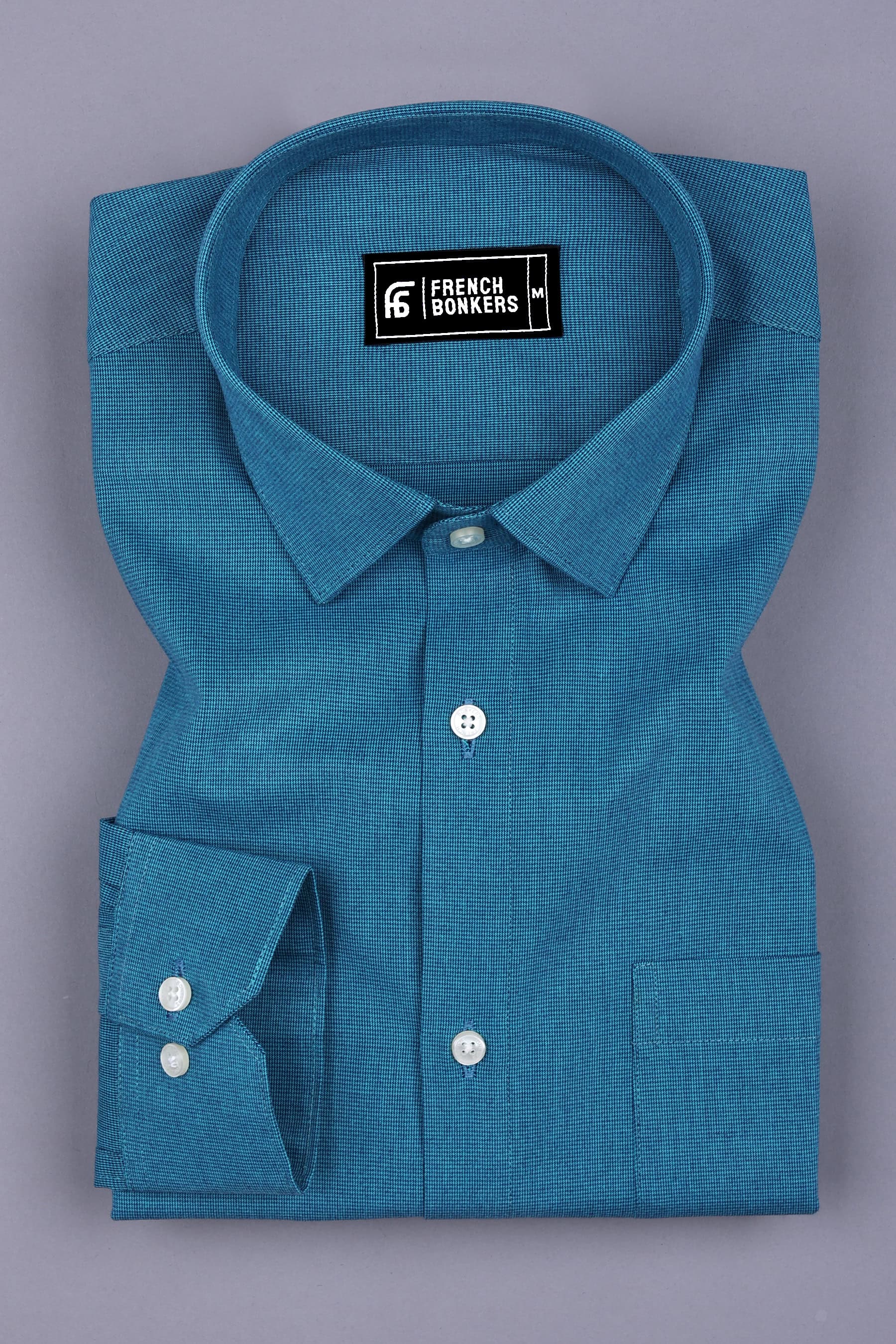 Royal Blue Houndstooth Cotton Shirt