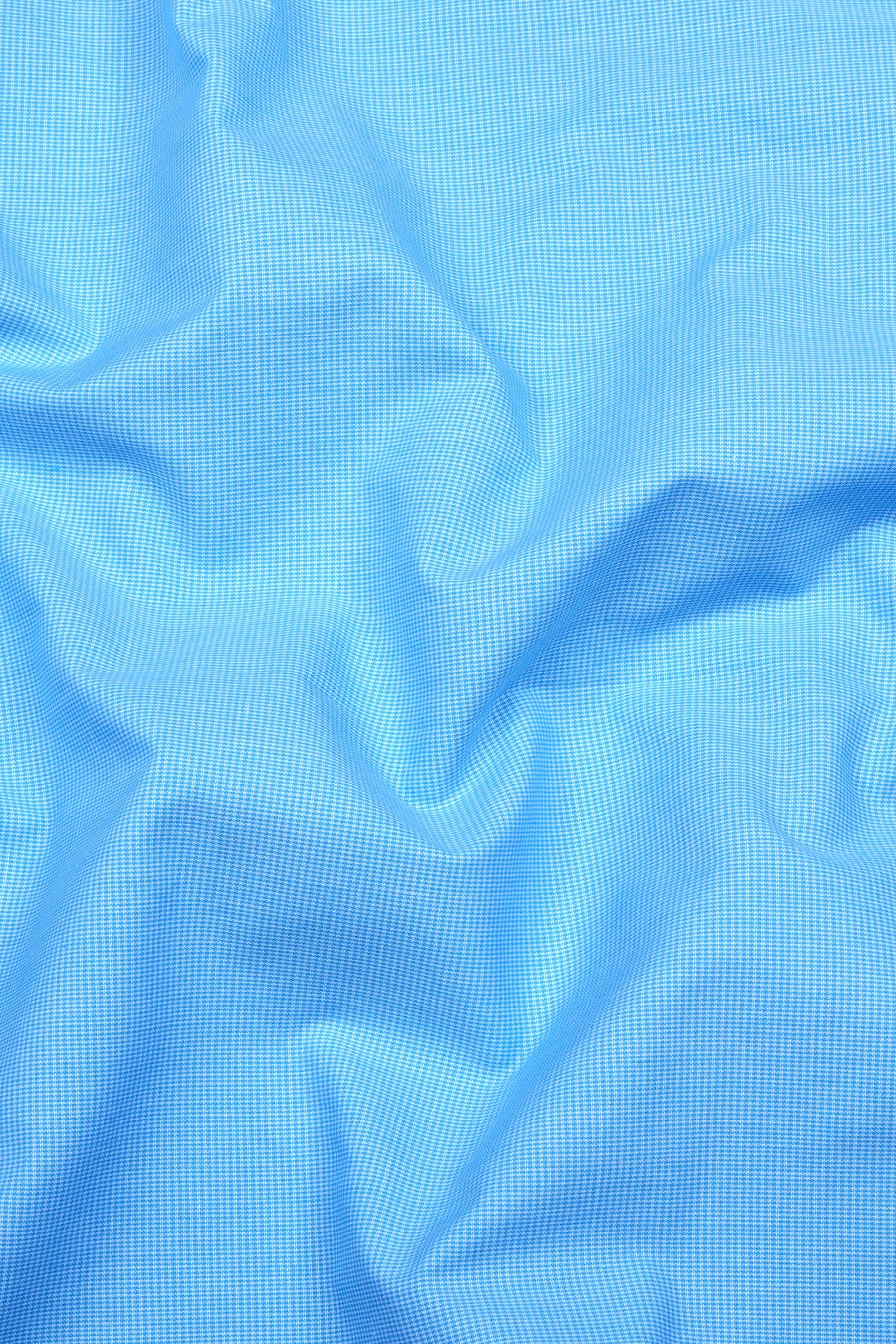 Water Blue With White Houndstooth Cotton Shirt
