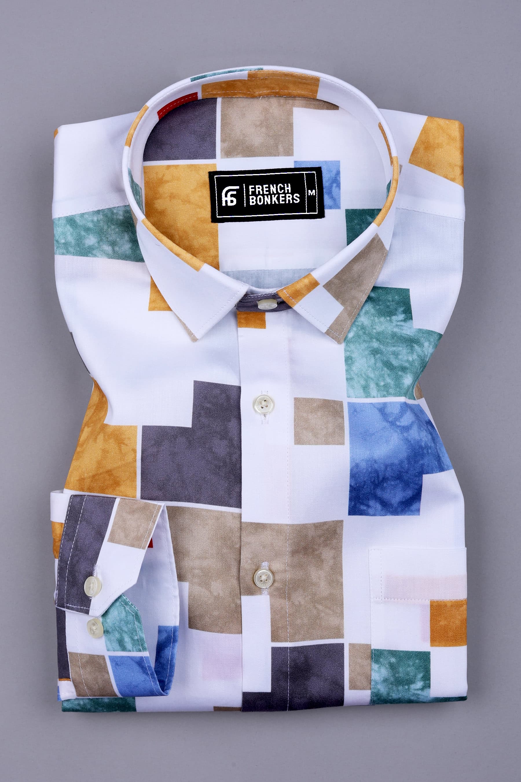 White With Multi Colour Box Printed Shirt