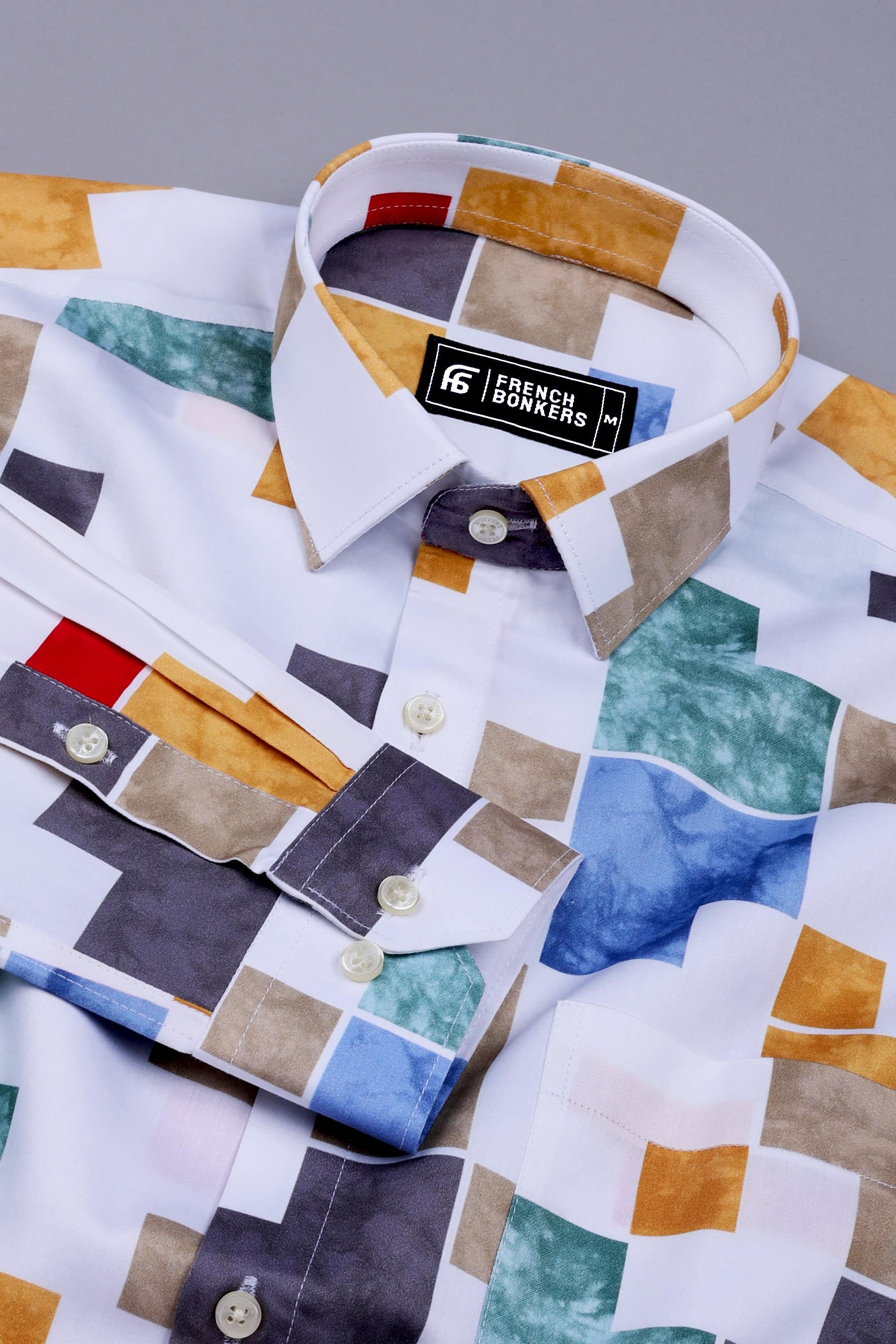 White With Multi Colour Box Printed Shirt