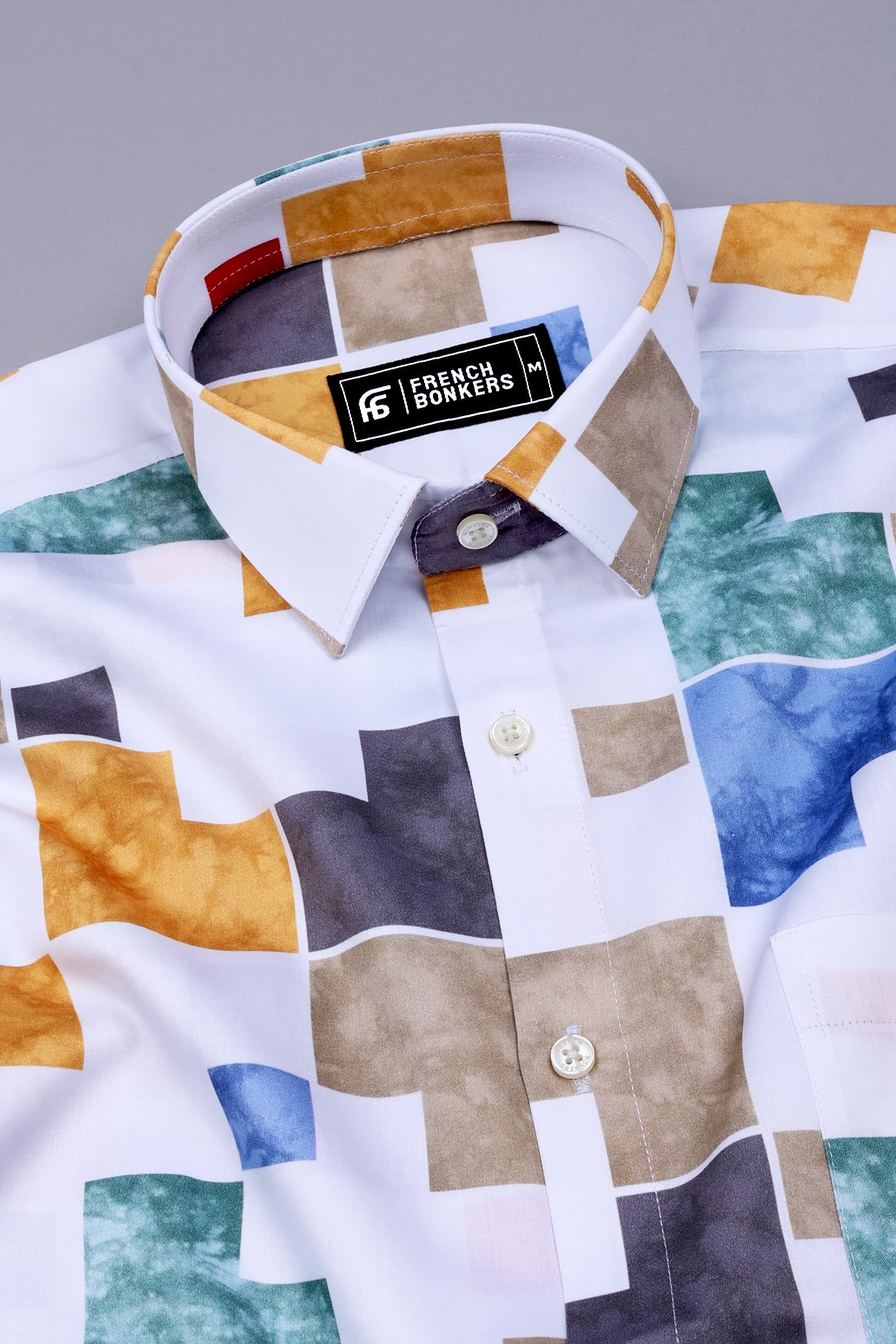 White With Multi Colour Box Printed Shirt