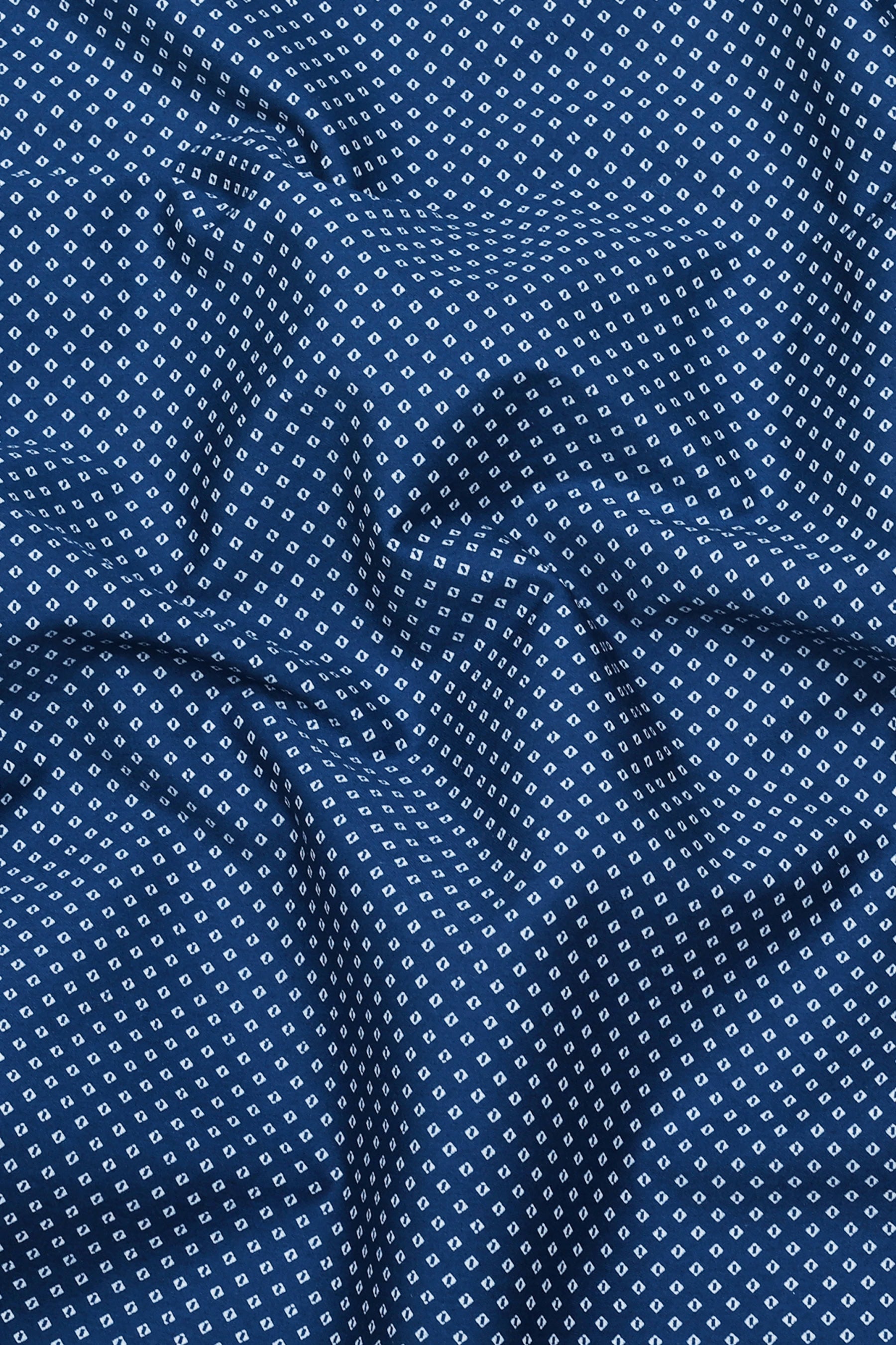 Indigo Blue With White Printed Satin Cotton Shirt