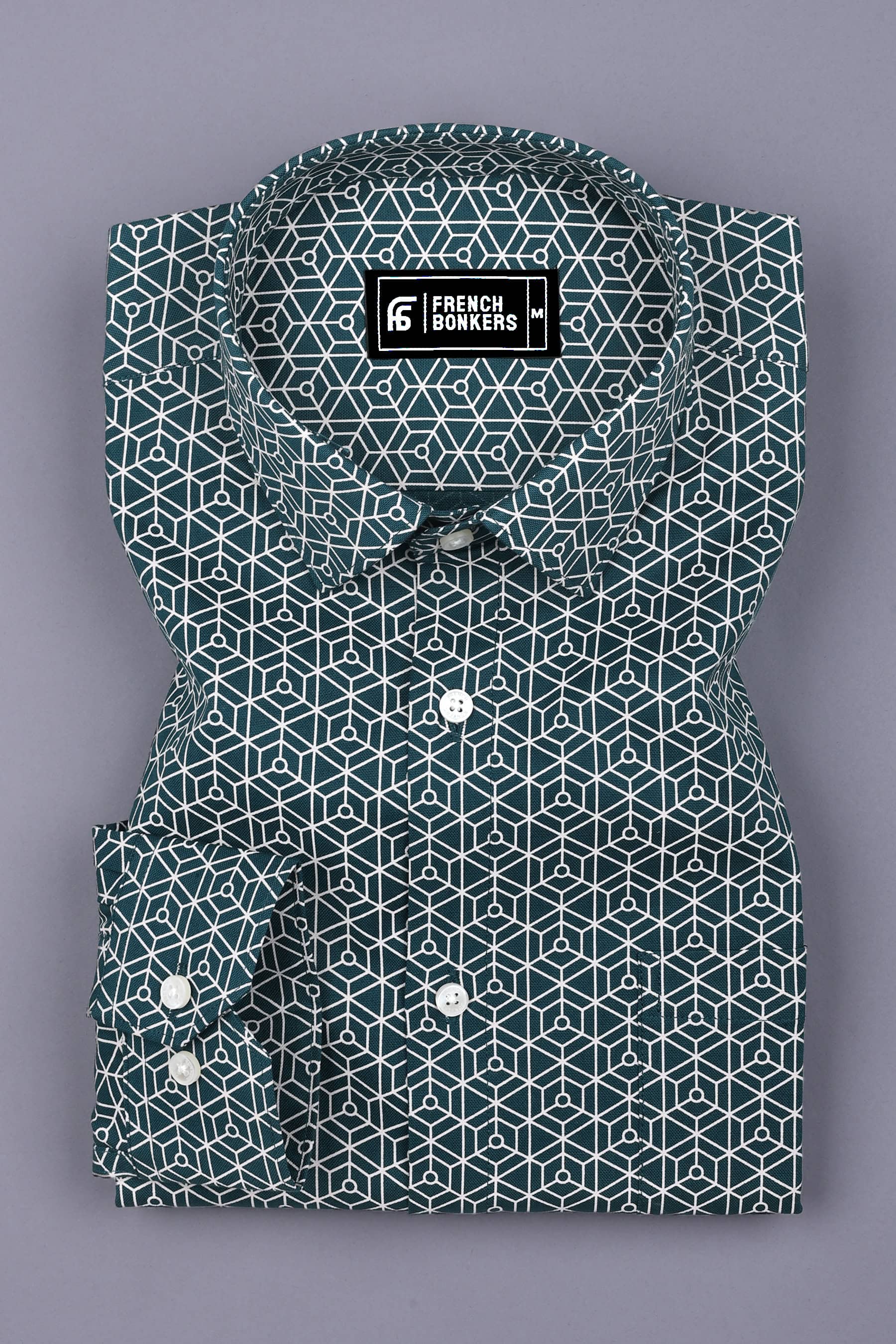 Rama Green Multi Hexagon Printed Shirt