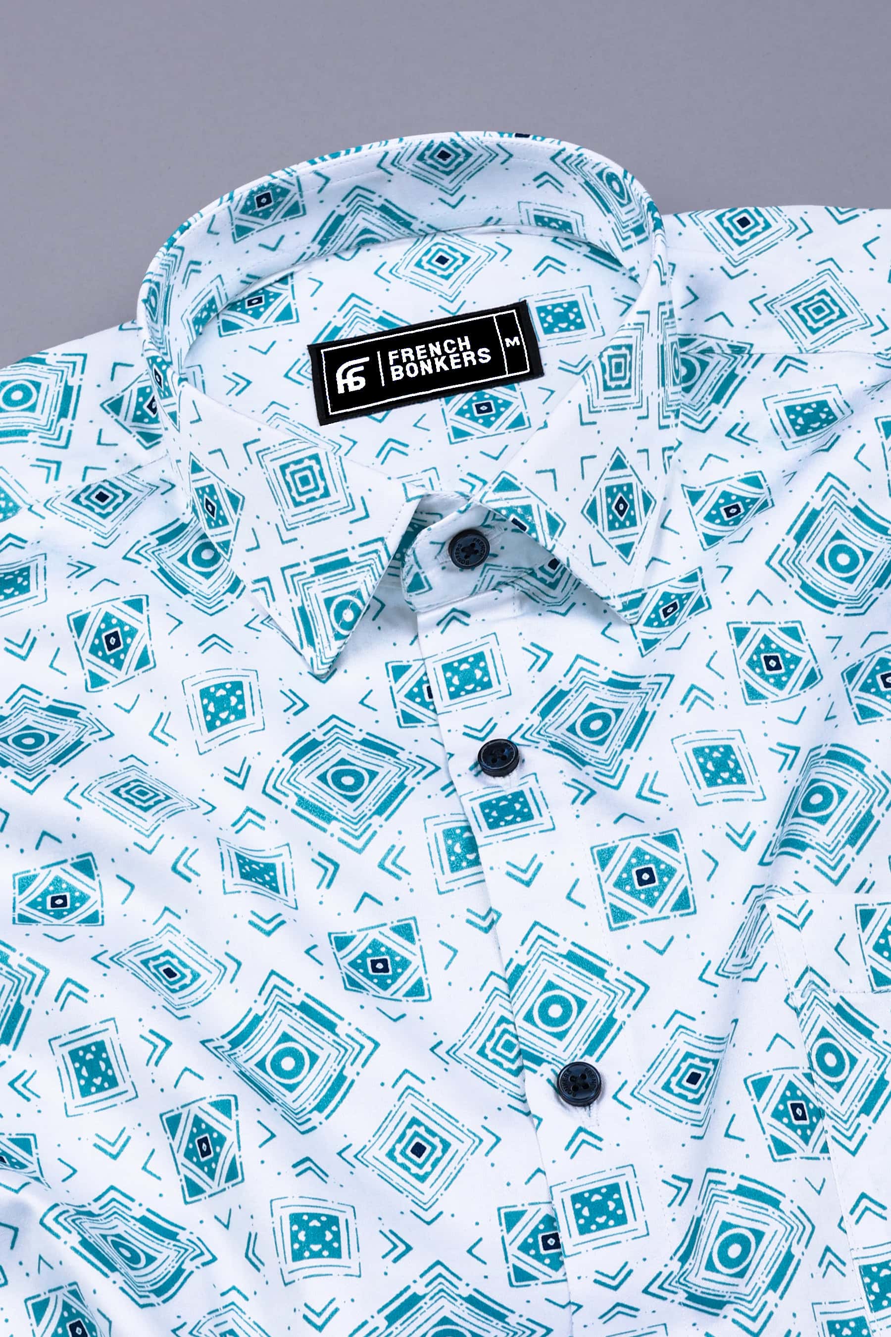 White With Blue Square Printed Shirt