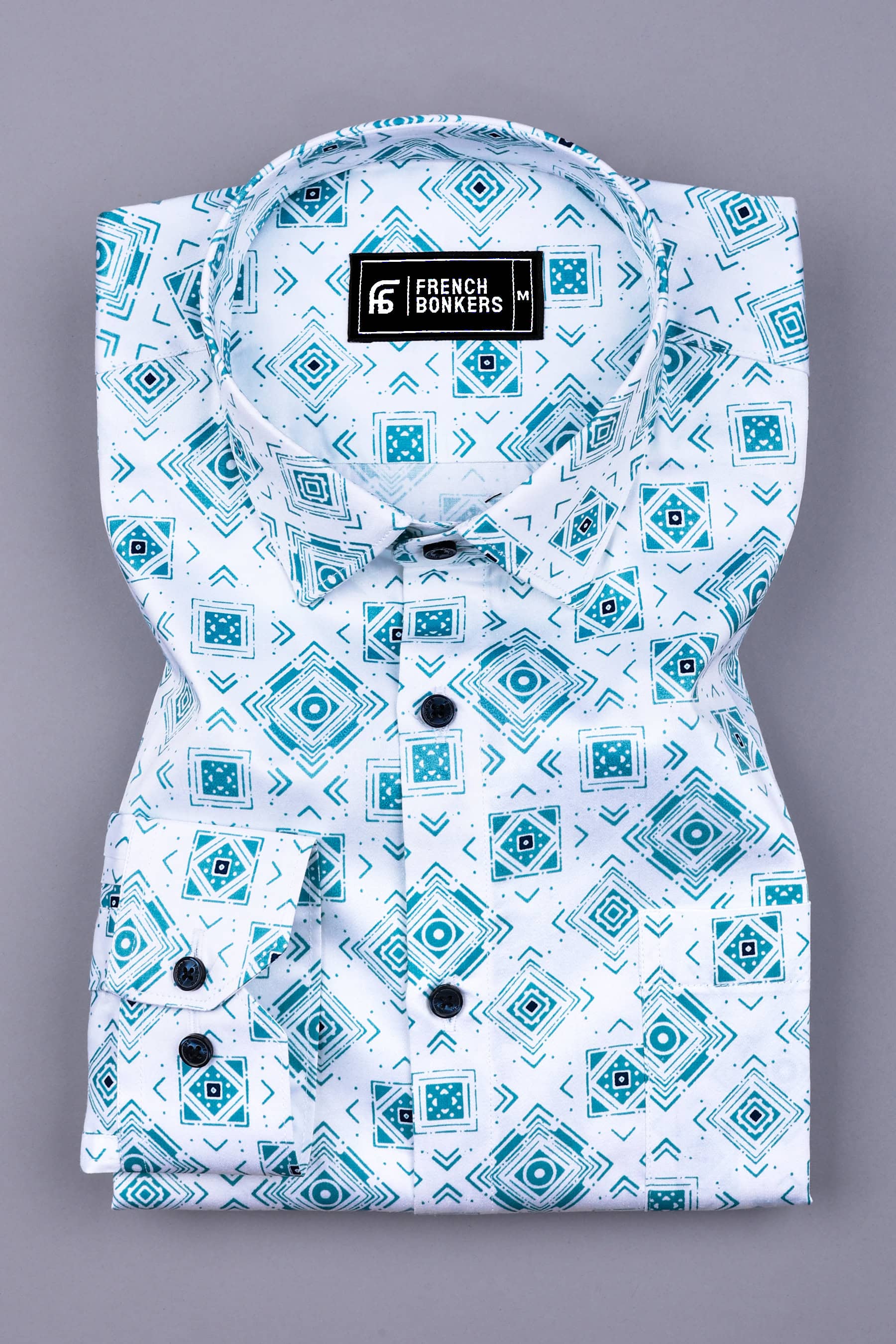White With Blue Square Printed Shirt