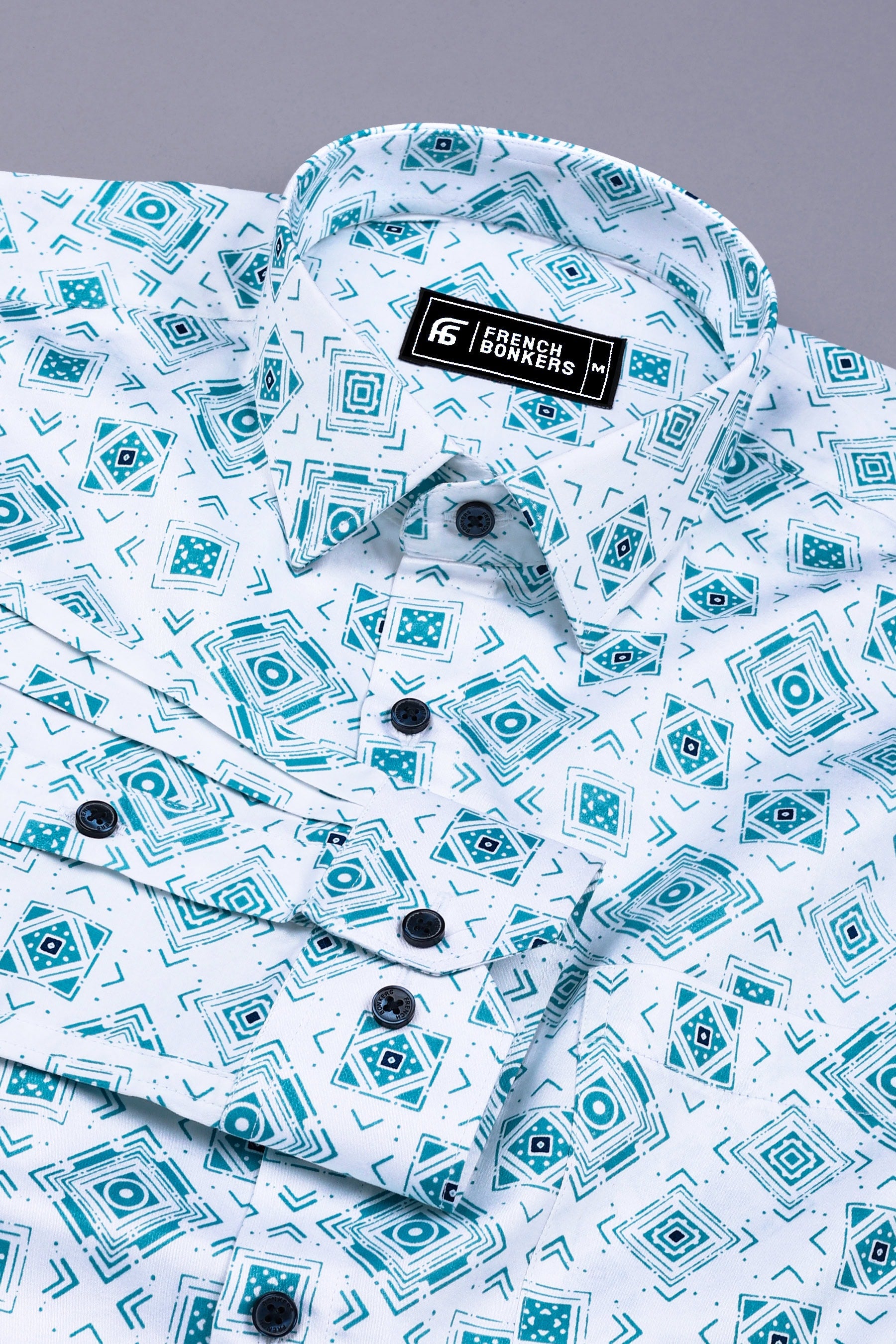 White With Blue Square Printed Shirt