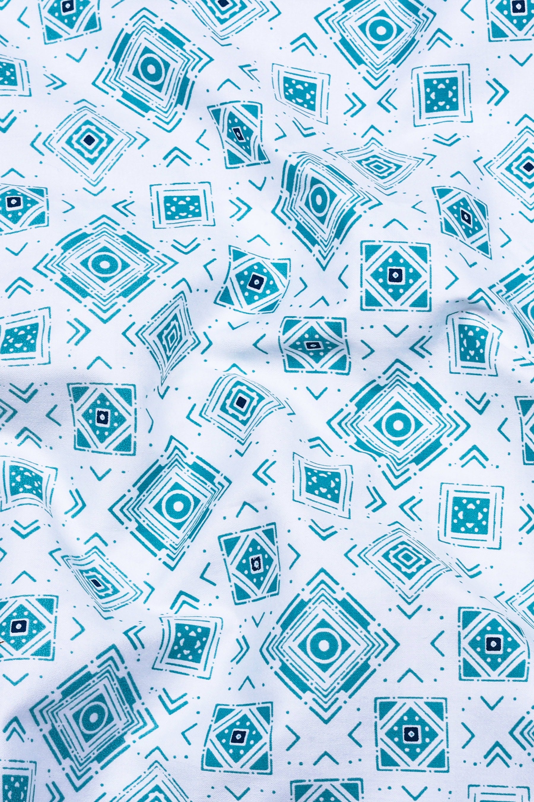 White With Blue Square Printed Shirt