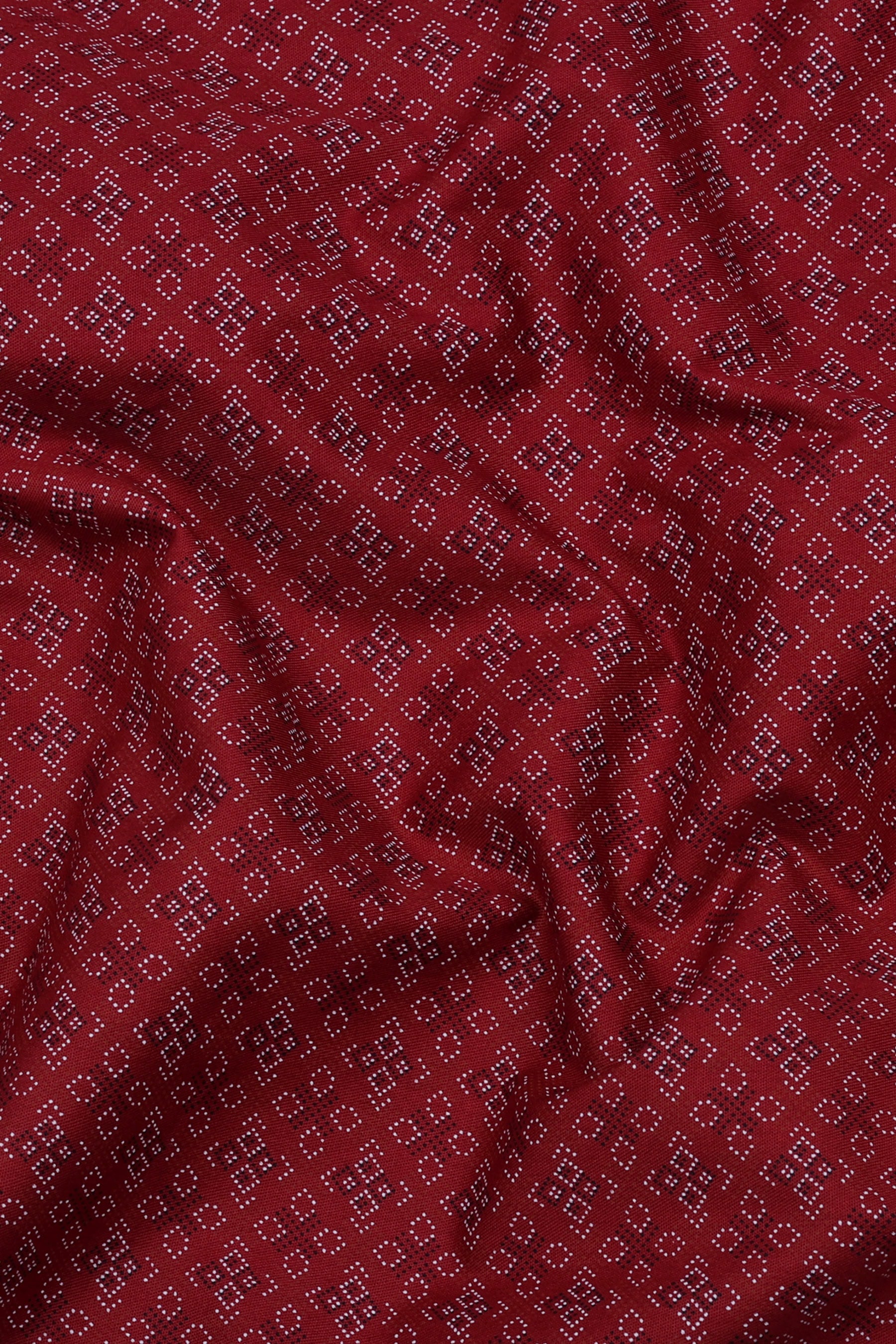 Maroon With White And Black Printed Shirt