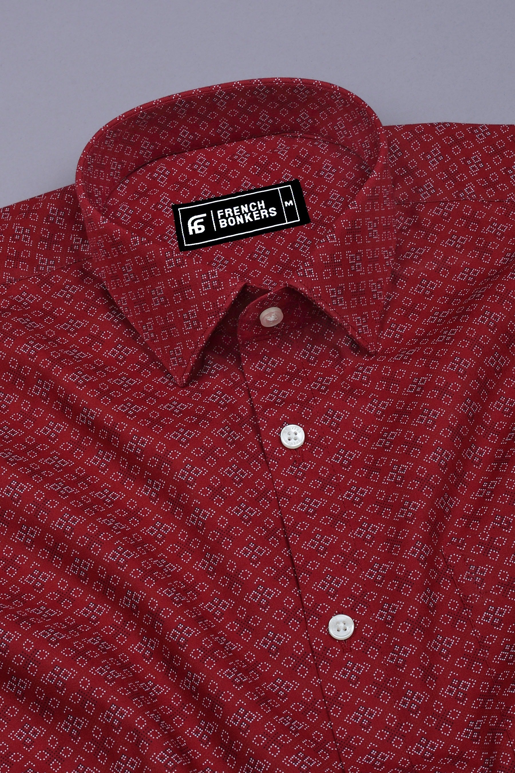 Maroon With White And Black Printed Shirt