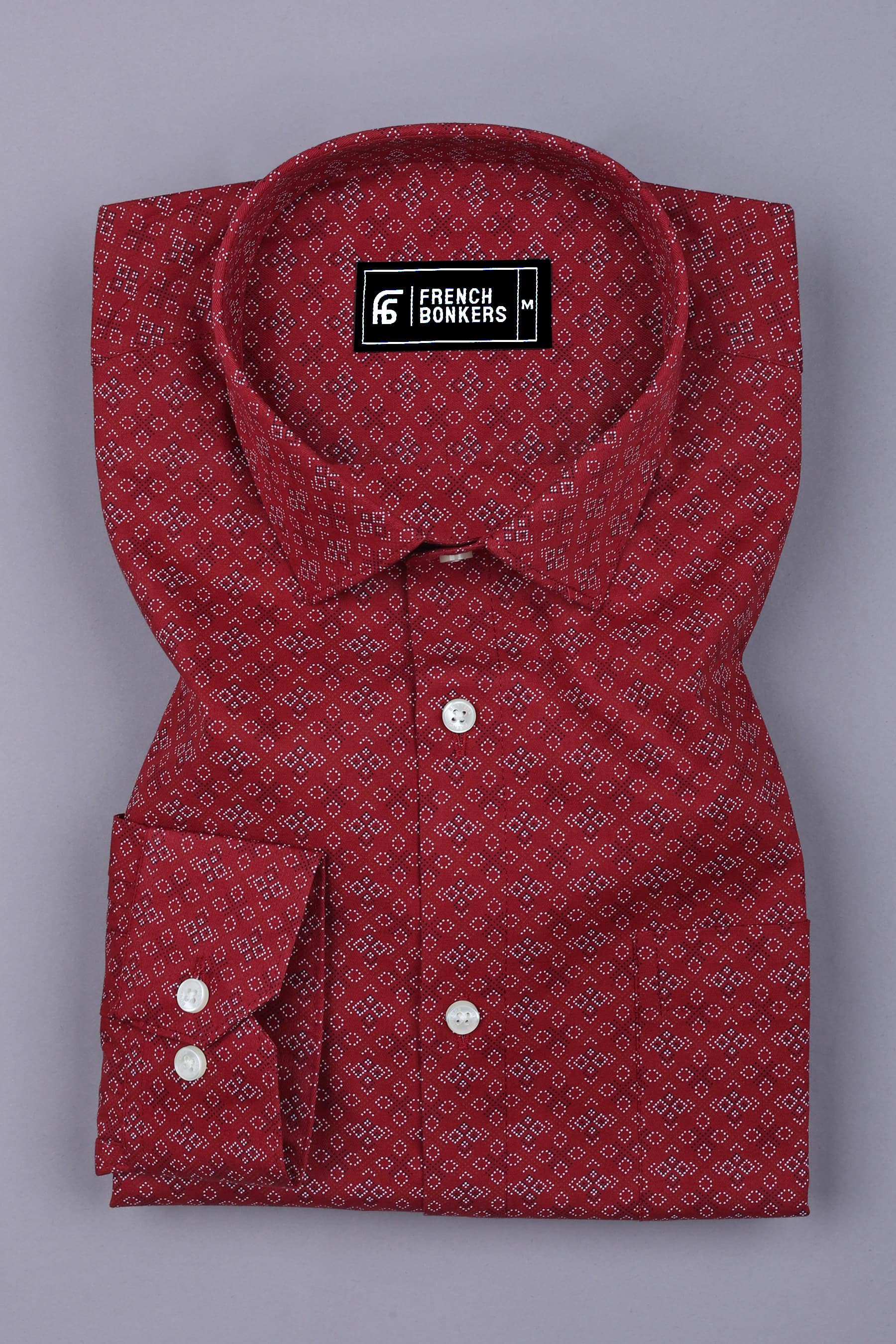 Maroon With White And Black Printed Shirt