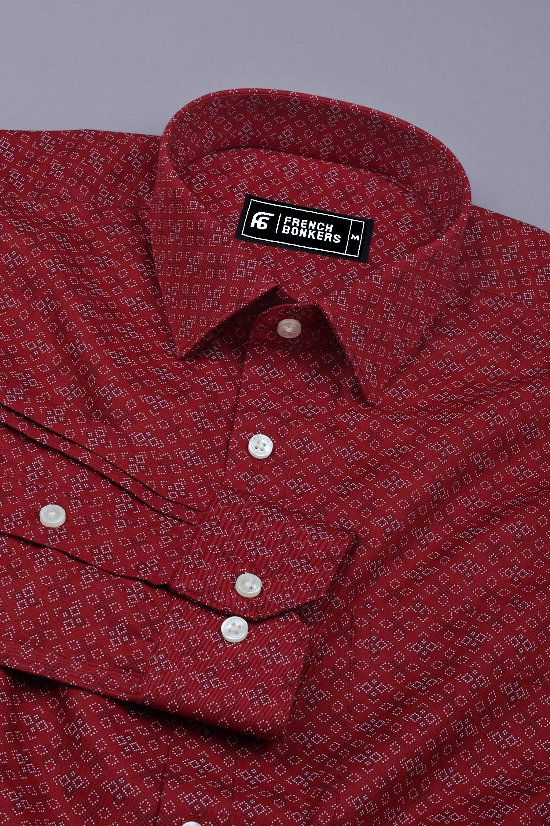 Maroon With White And Black Printed Shirt