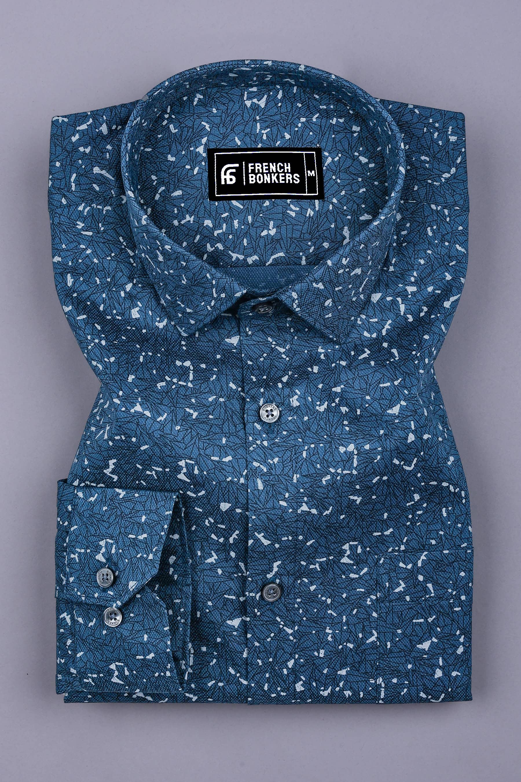 Blue With Gray Sprinkle Printed Shirt