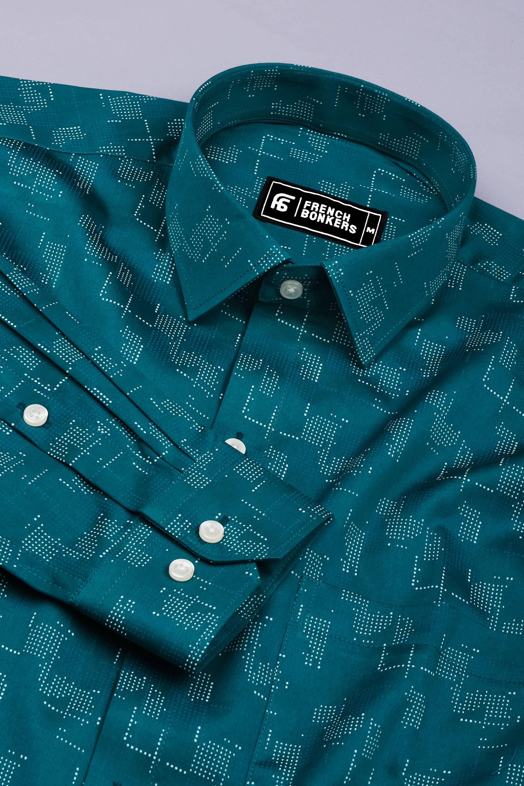 Teal with white Dot Geometrical Printed Shirt