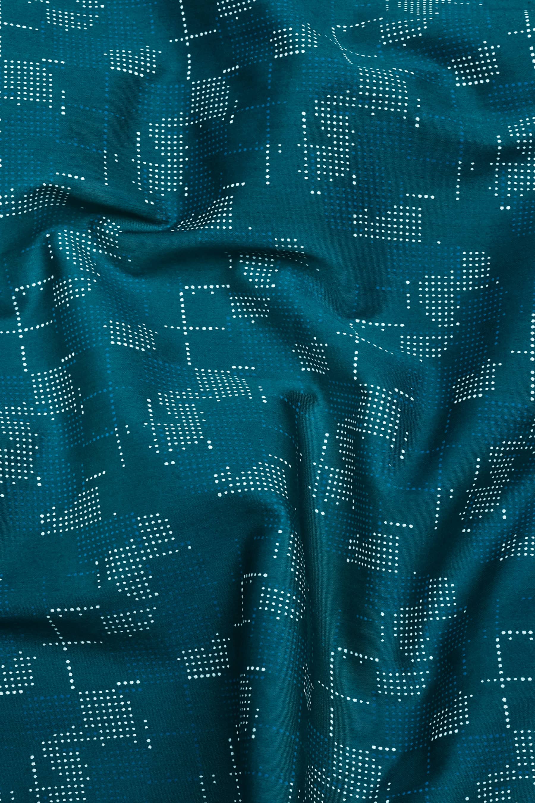 Teal with white Dot Geometrical Printed Shirt