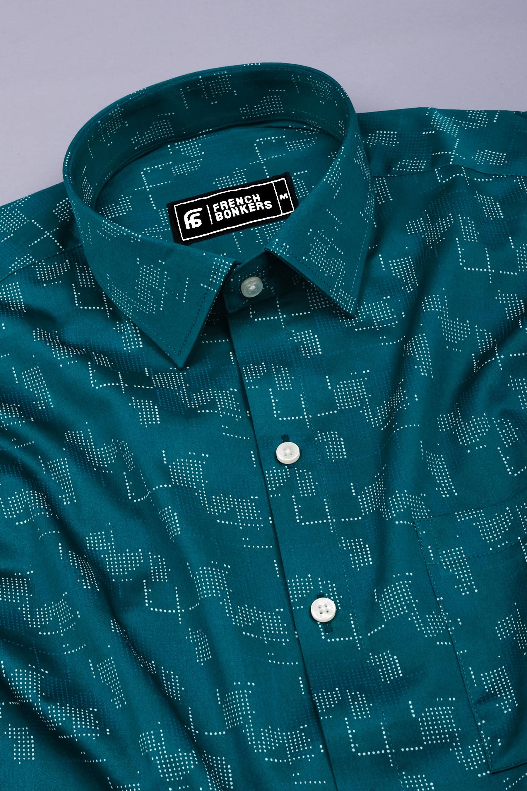 Teal with white Dot Geometrical Printed Shirt