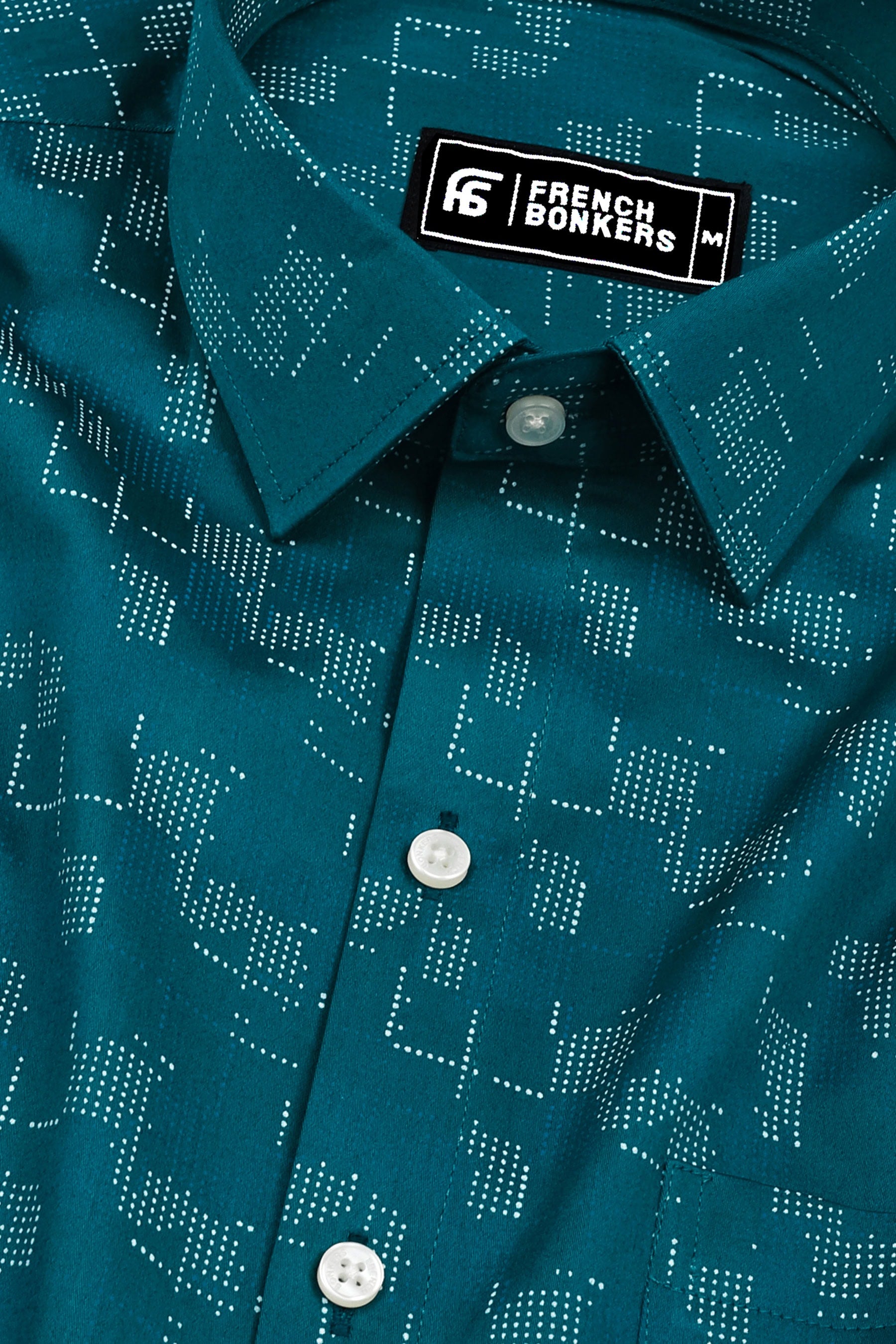 Teal with white Dot Geometrical Printed Shirt