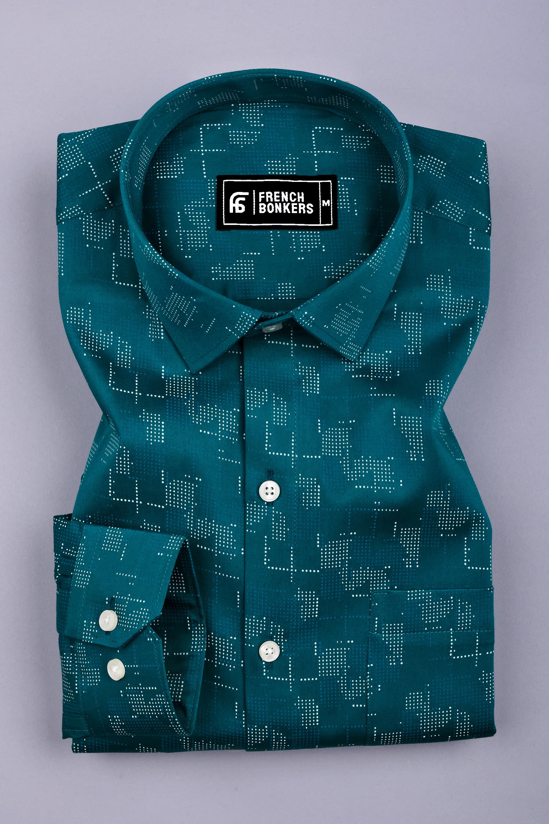 Teal with white Dot Geometrical Printed Shirt