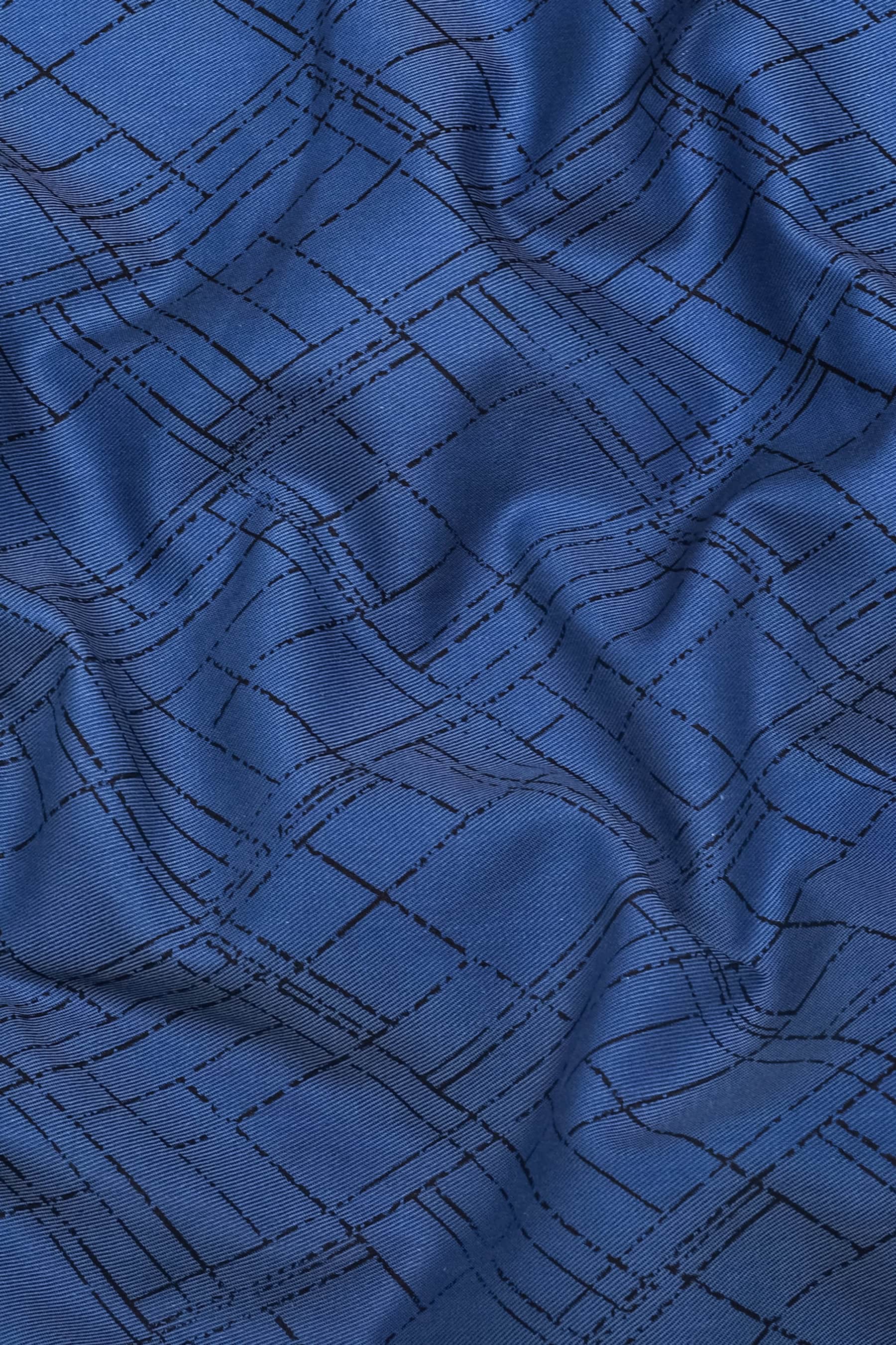 Smart Navy blue With Angled Grid Printed Cotton Shirt