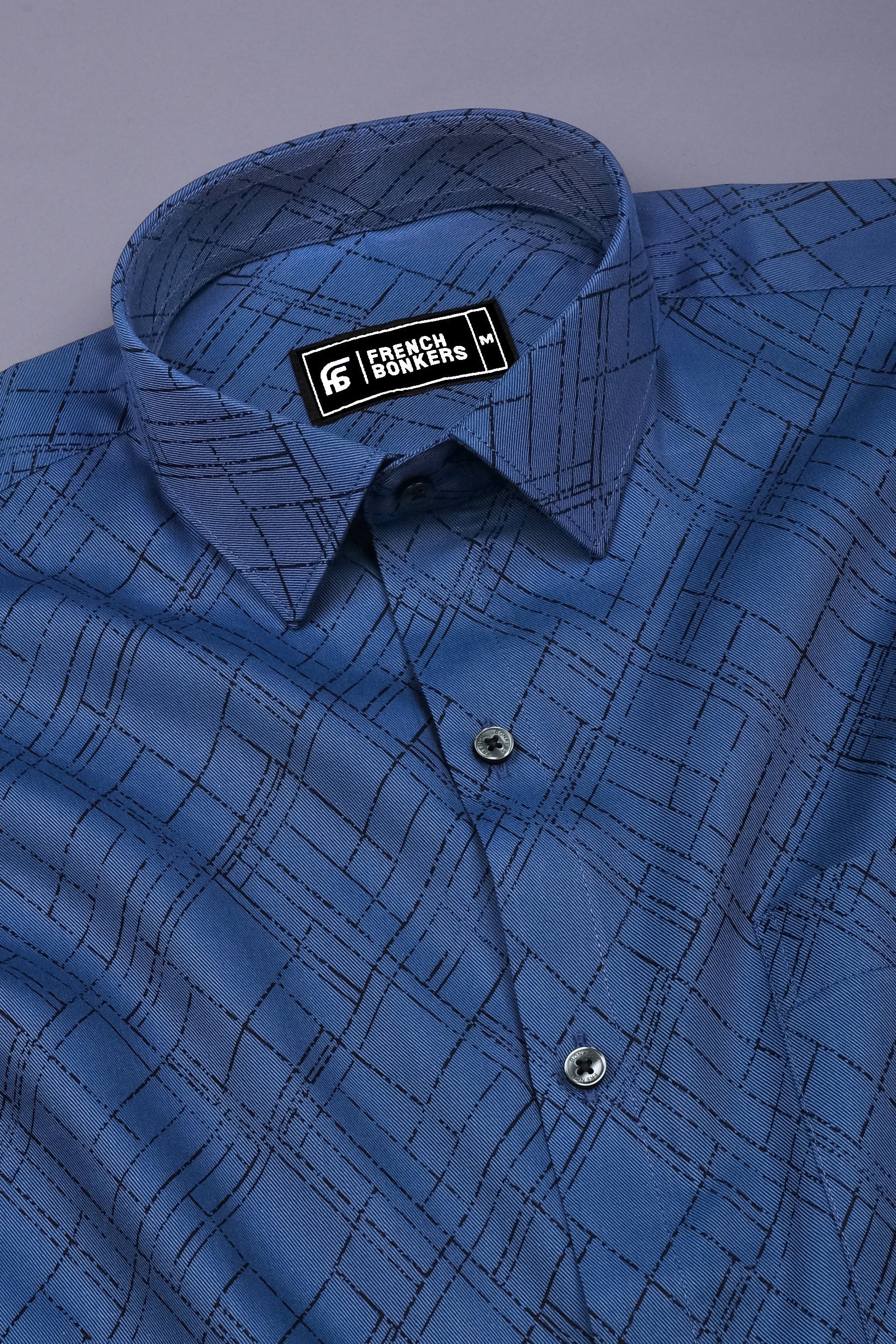 Smart Navy blue With Angled Grid Printed Cotton Shirt