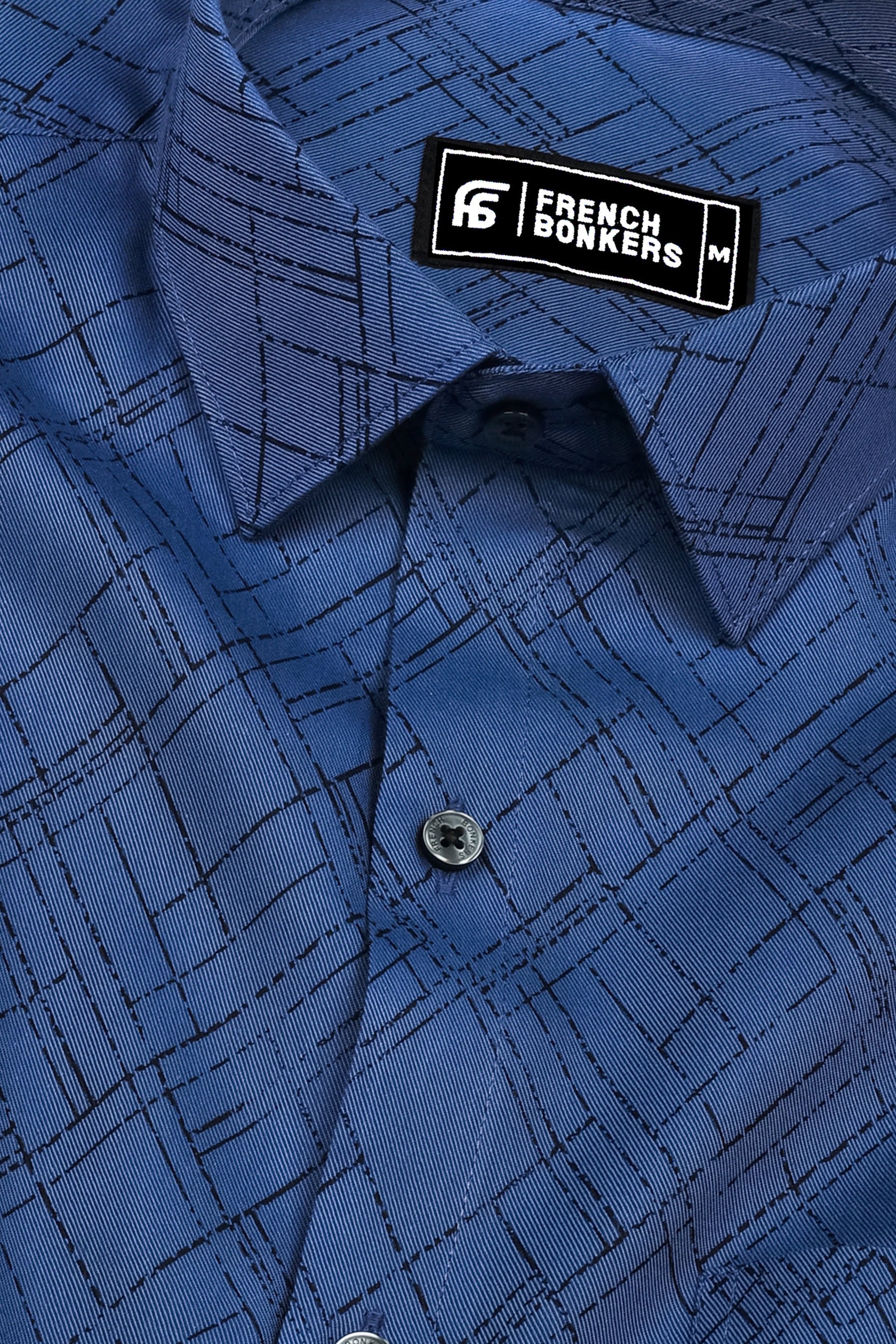 Smart Navy blue With Angled Grid Printed Cotton Shirt