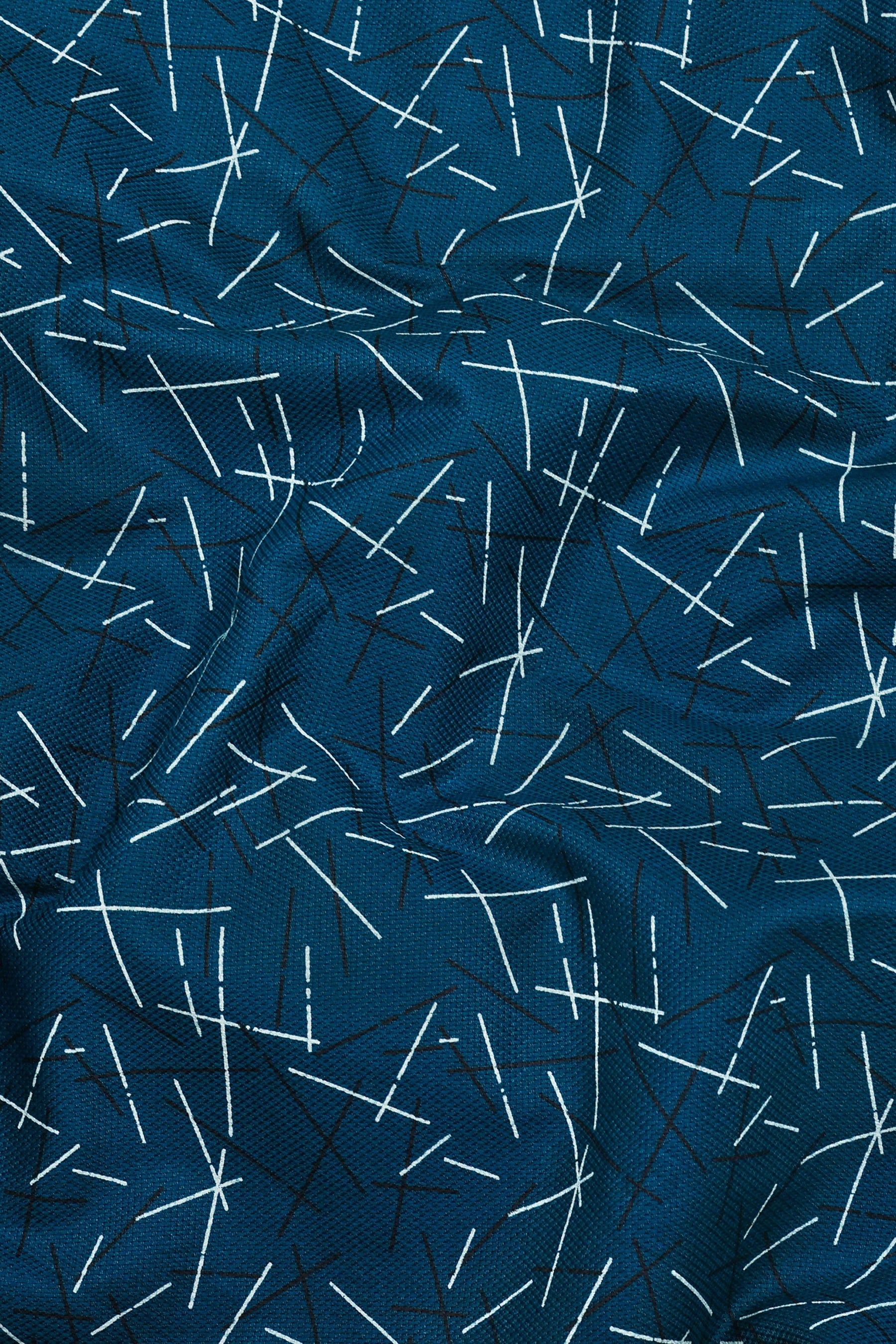 Deep Teal Geometrical Printed Cotton Shirt