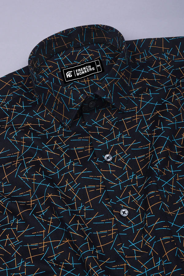 Deep Navy blue Geometrical Printed Cotton shirt