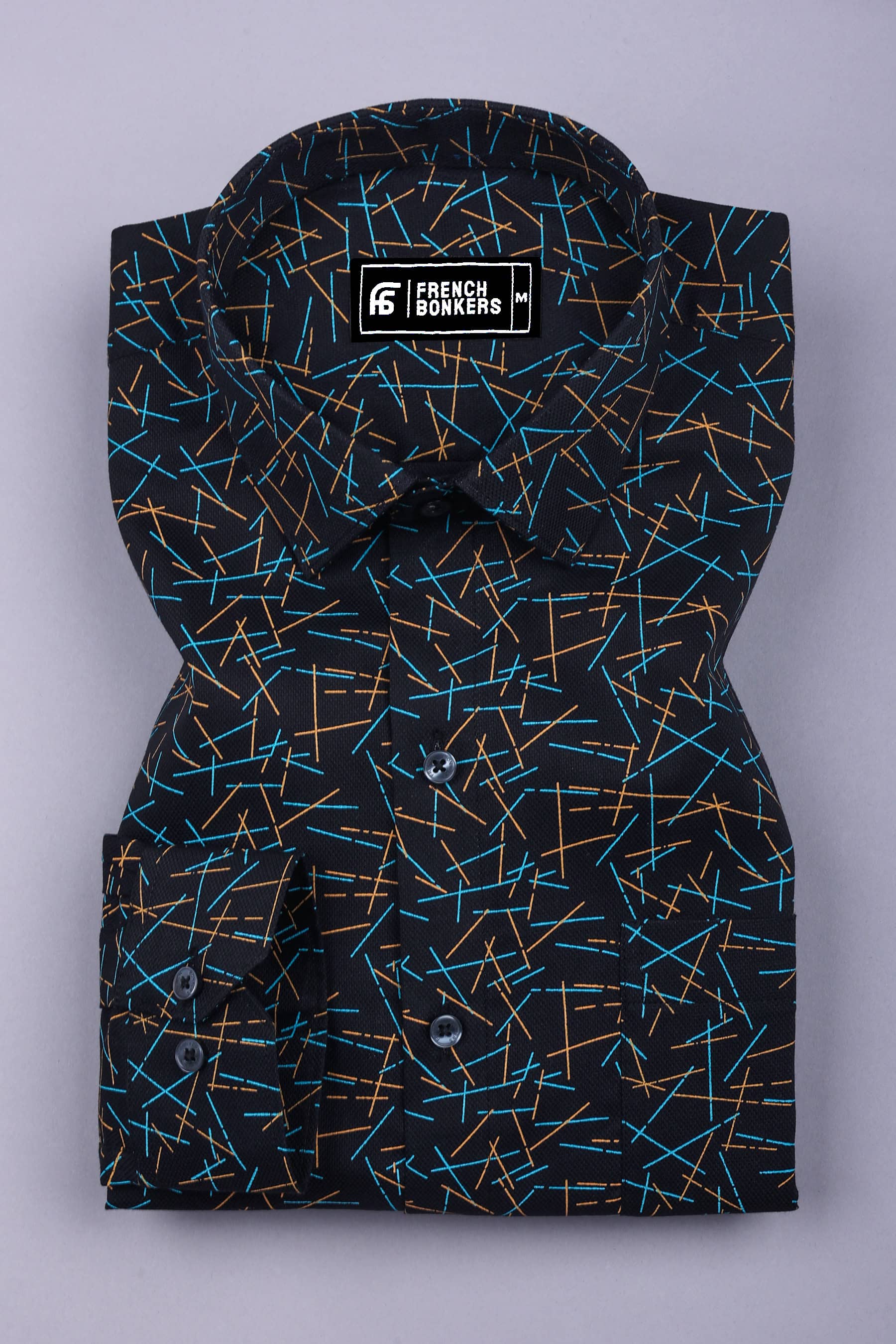 Deep Navy blue Geometrical Printed Cotton shirt