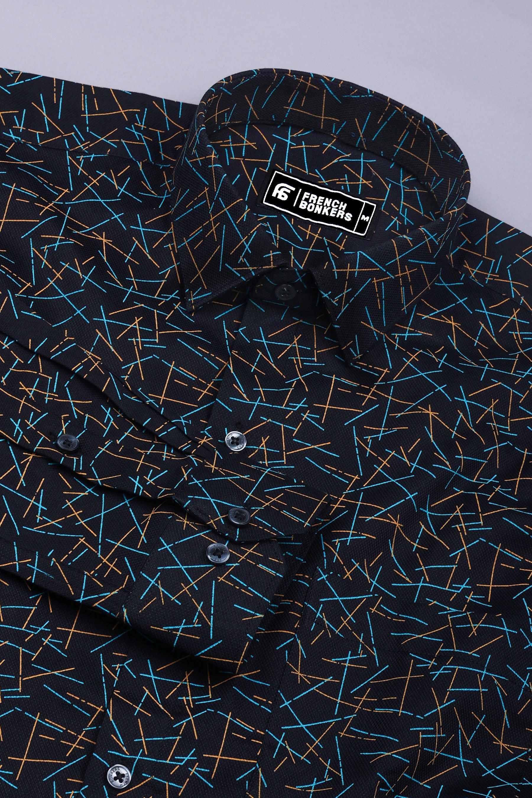 Deep Navy blue Geometrical Printed Cotton shirt