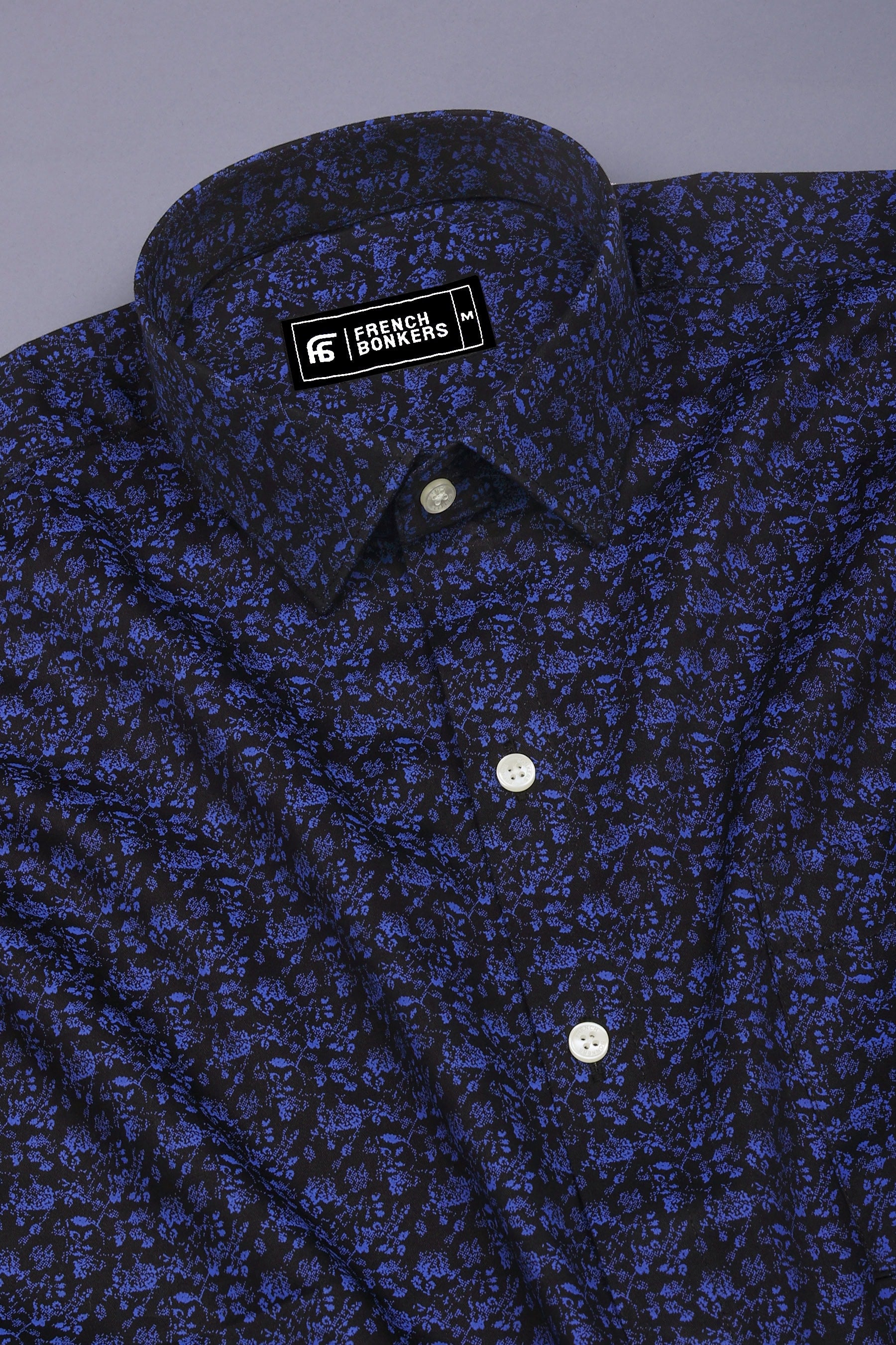 Abstract Blue Floral Pattern Cotton Shirt
