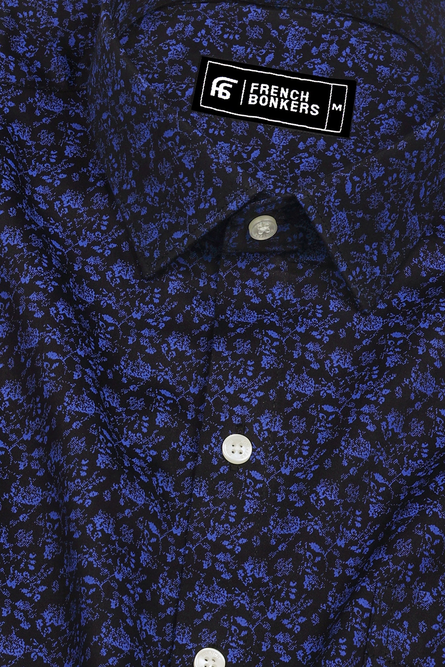 Abstract Blue Floral Pattern Cotton Shirt