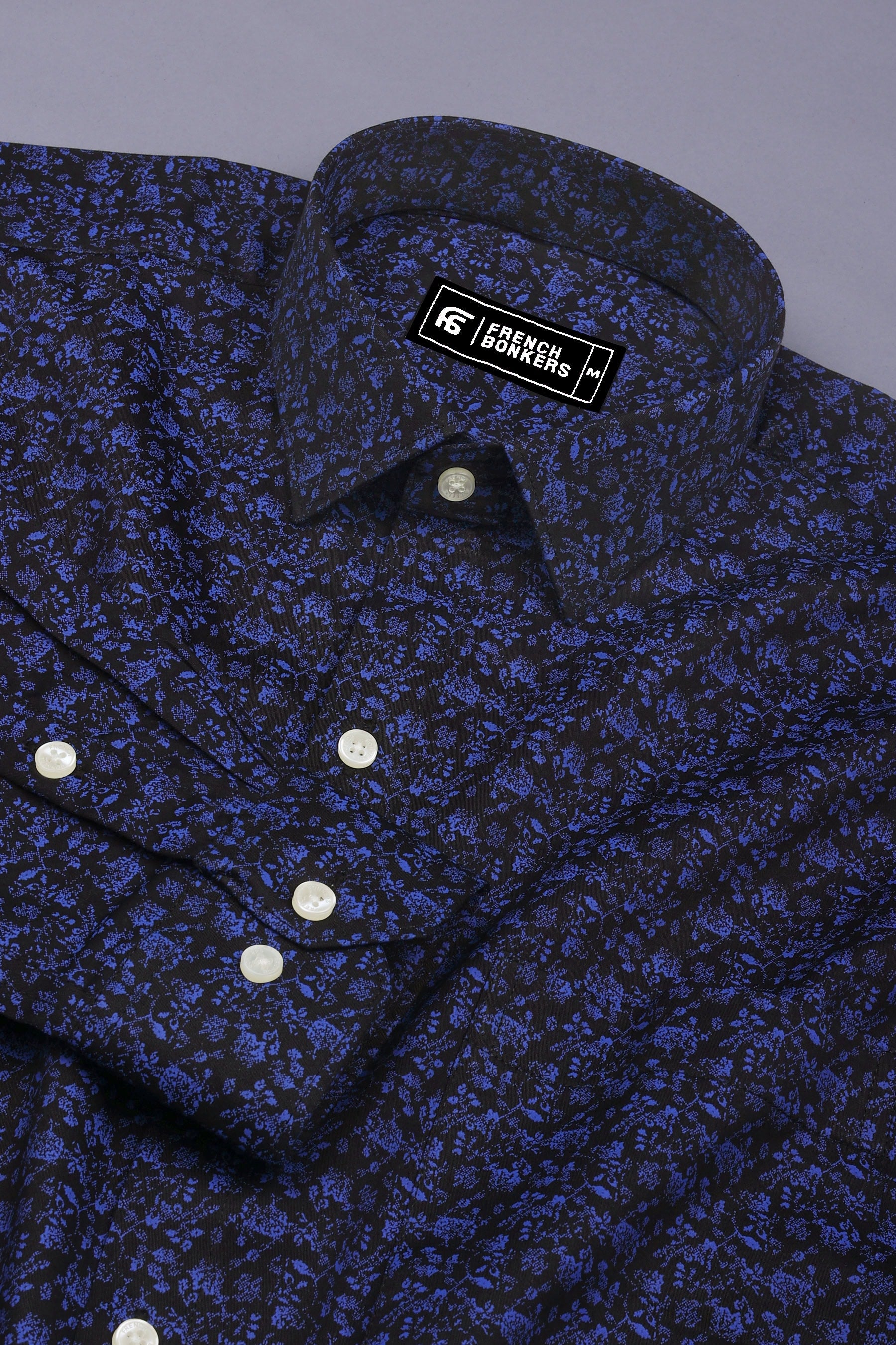 Abstract Blue Floral Pattern Cotton Shirt
