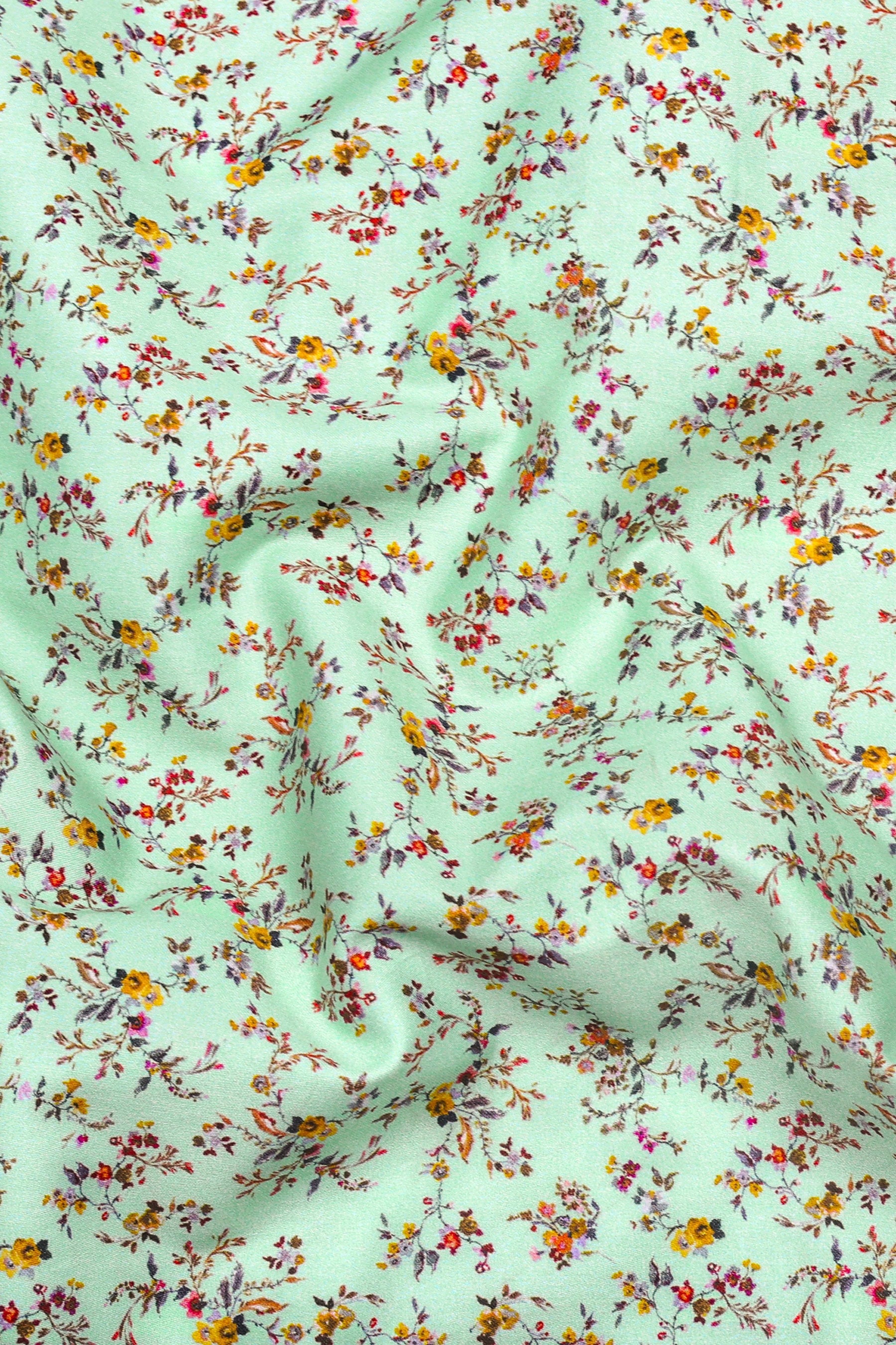 Mint Green Vintage Floral Pattern Cotton Shirt