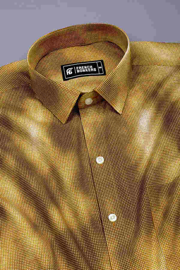 Mustard Yellow with White Grid Pattern Printed Shirt