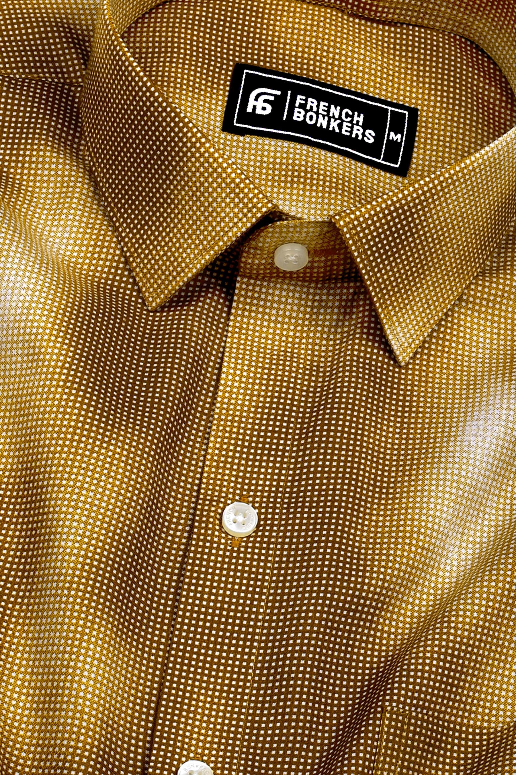 Mustard Yellow with White Grid Pattern Printed Shirt