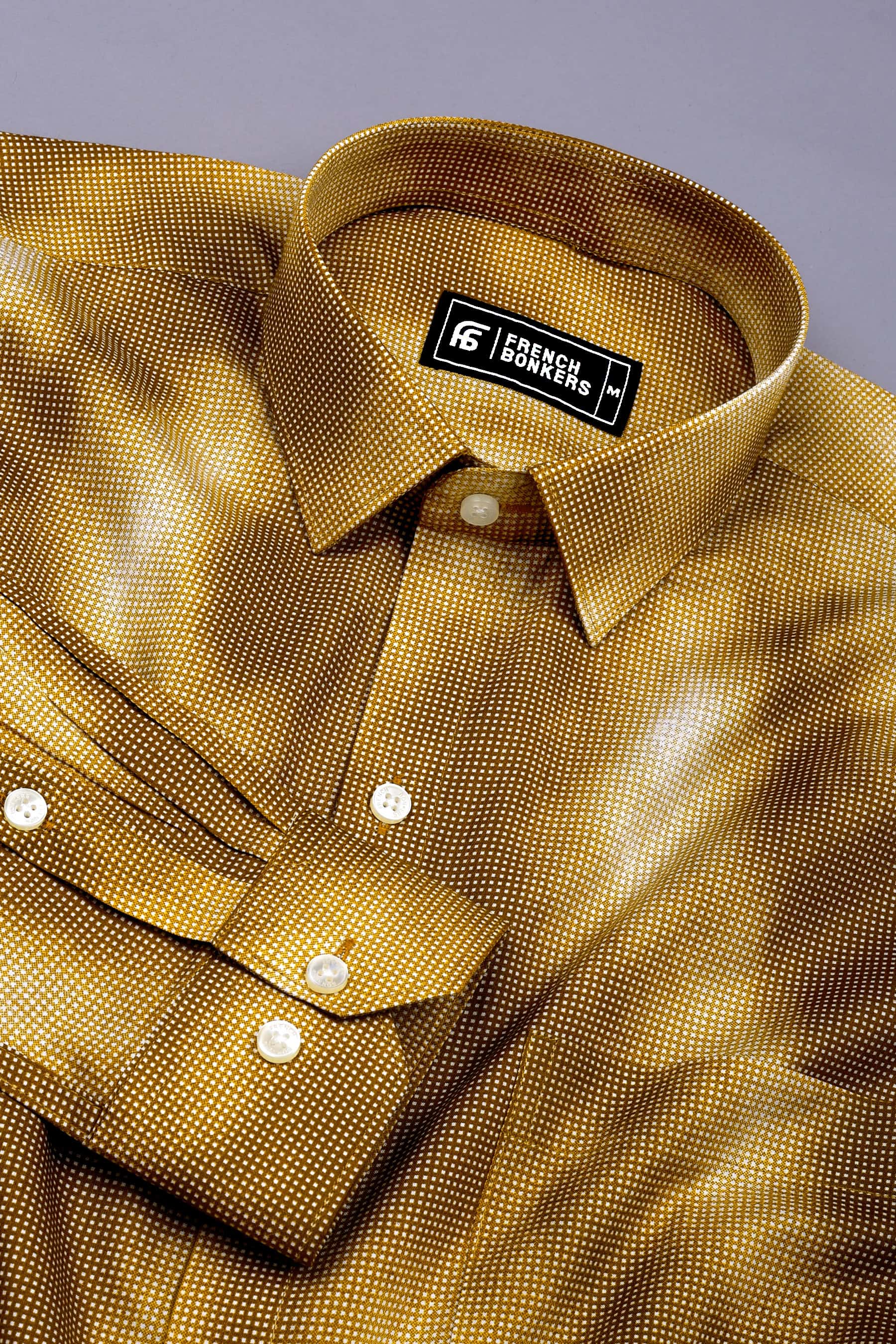 Mustard Yellow with White Grid Pattern Printed Shirt