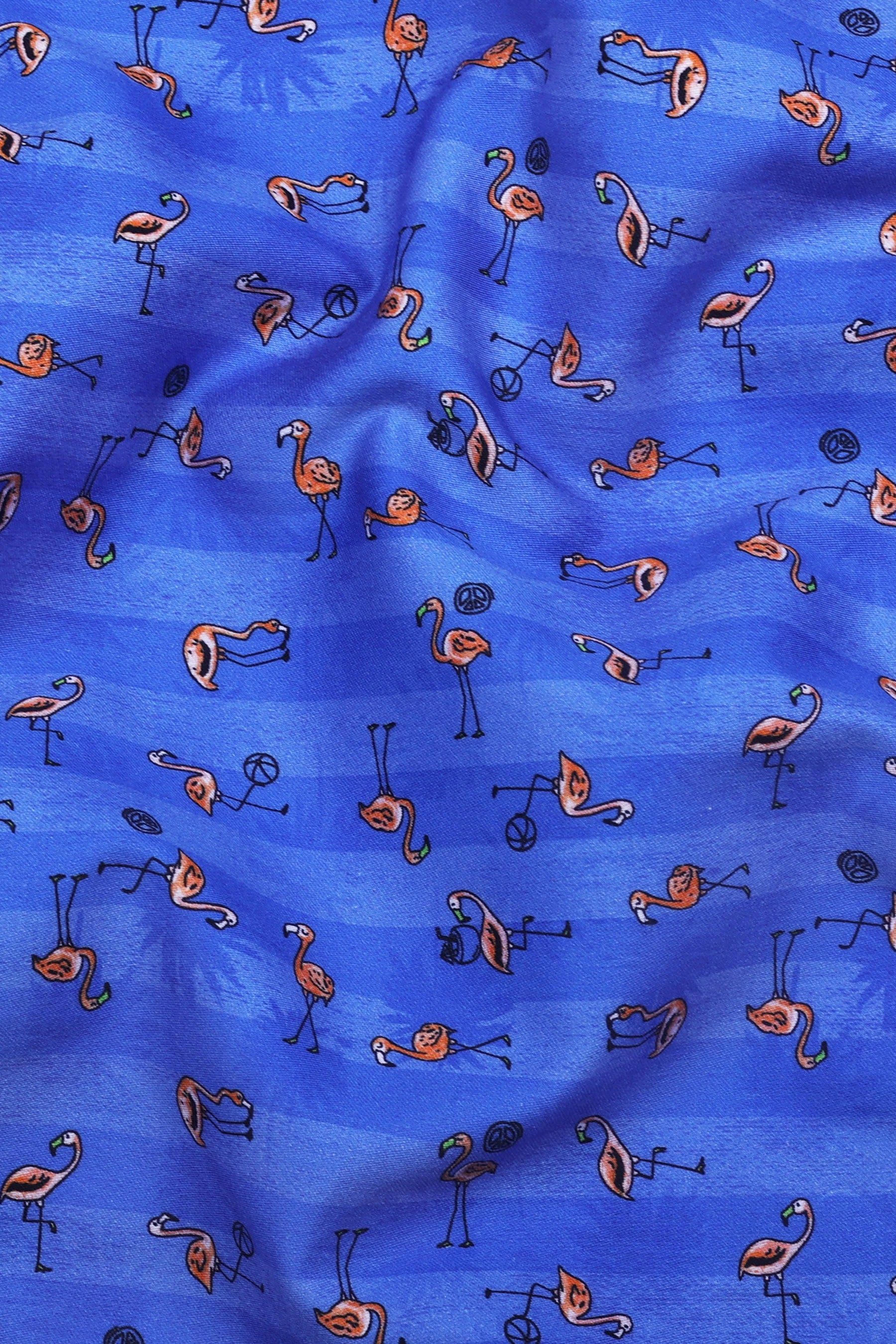 Vibrant Blue Flamingo Printed Cotton Shirt