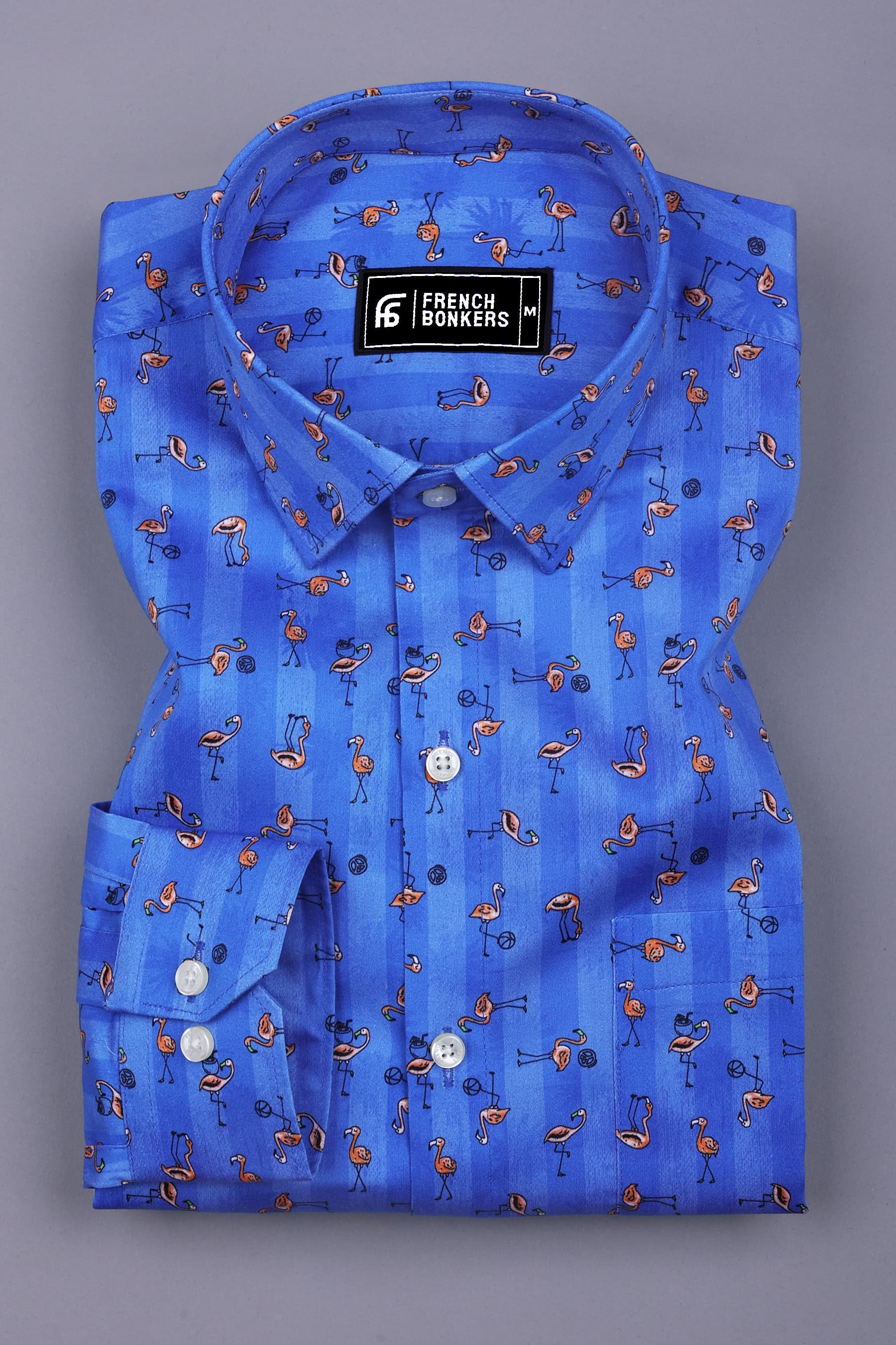 Vibrant Blue Flamingo Printed Cotton Shirt