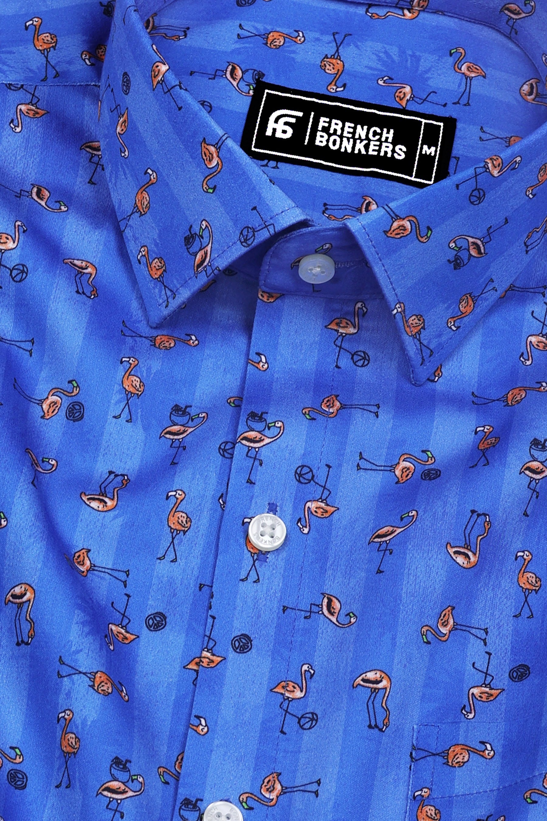 Vibrant Blue Flamingo Printed Cotton Shirt