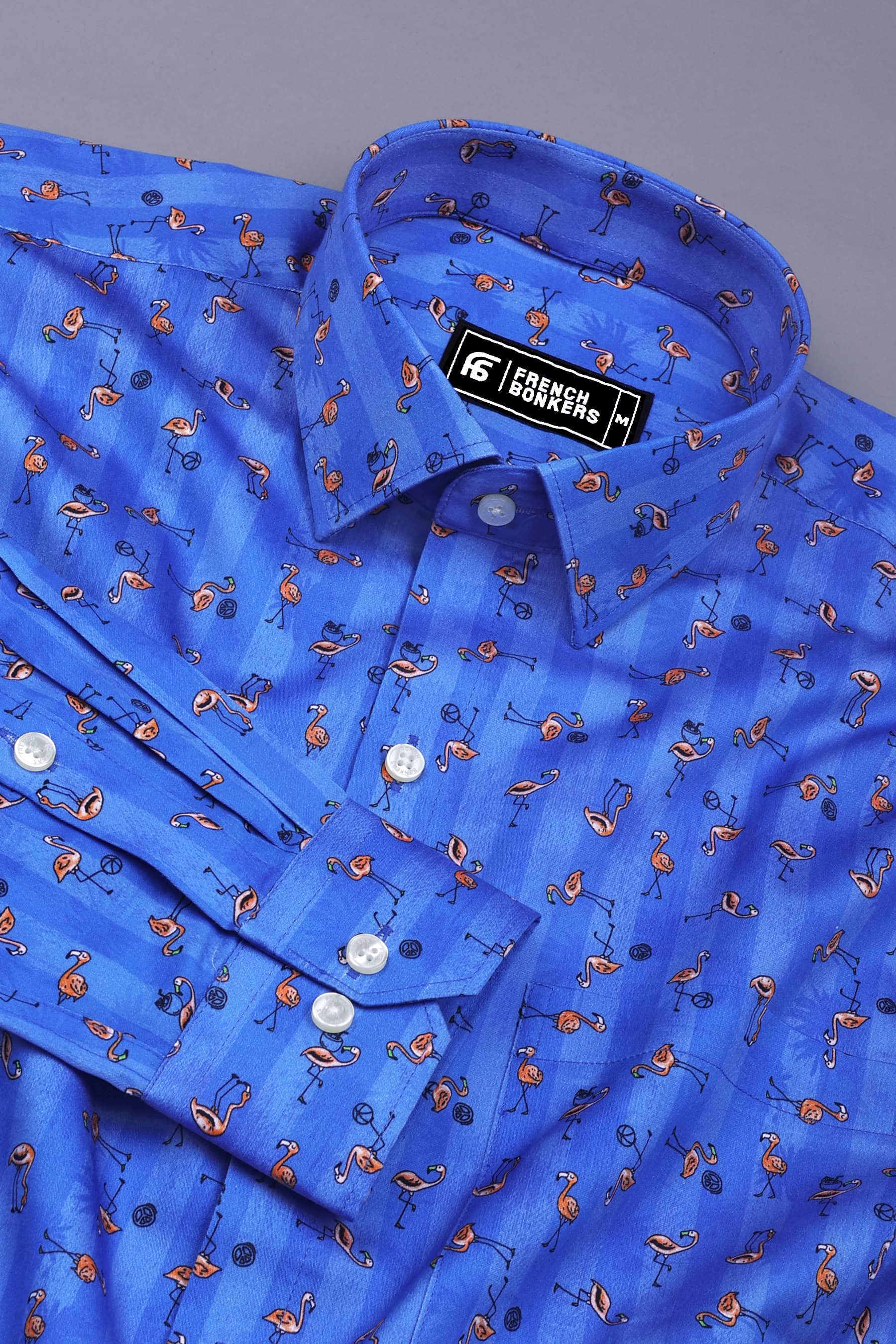 Vibrant Blue Flamingo Printed Cotton Shirt